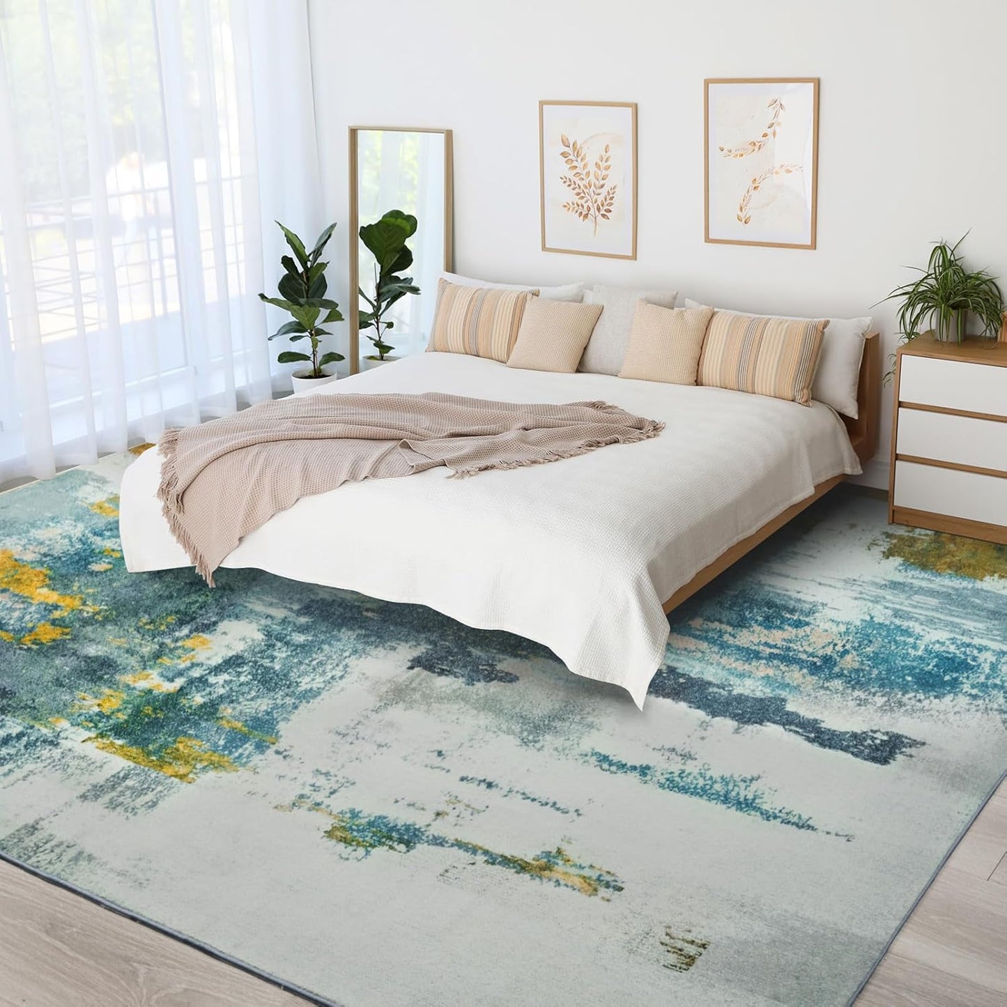 Kelarea 5x7 Blue Rugs for Living Room, Washable Non-Slip Large Rug Abstract Stain Resistant Carpet, Low Pile Soft Indoor Rug for Bedroom, Dining Room, Nursery, Kitchen, Home Office