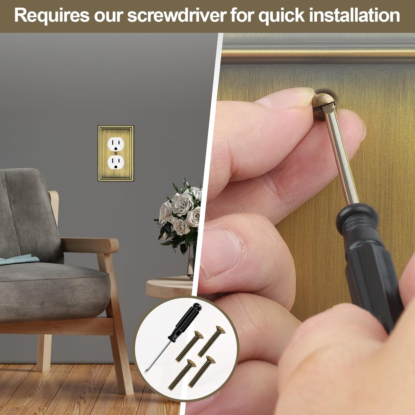 6 Pack Duplex Outlet Covers Wall Plates, Antique Brass Metal Electric Receptacle Cover, Classic Decorative Switch Plate and Outlet Cover, 1 Gang Wall Plate for Electrical Outlets