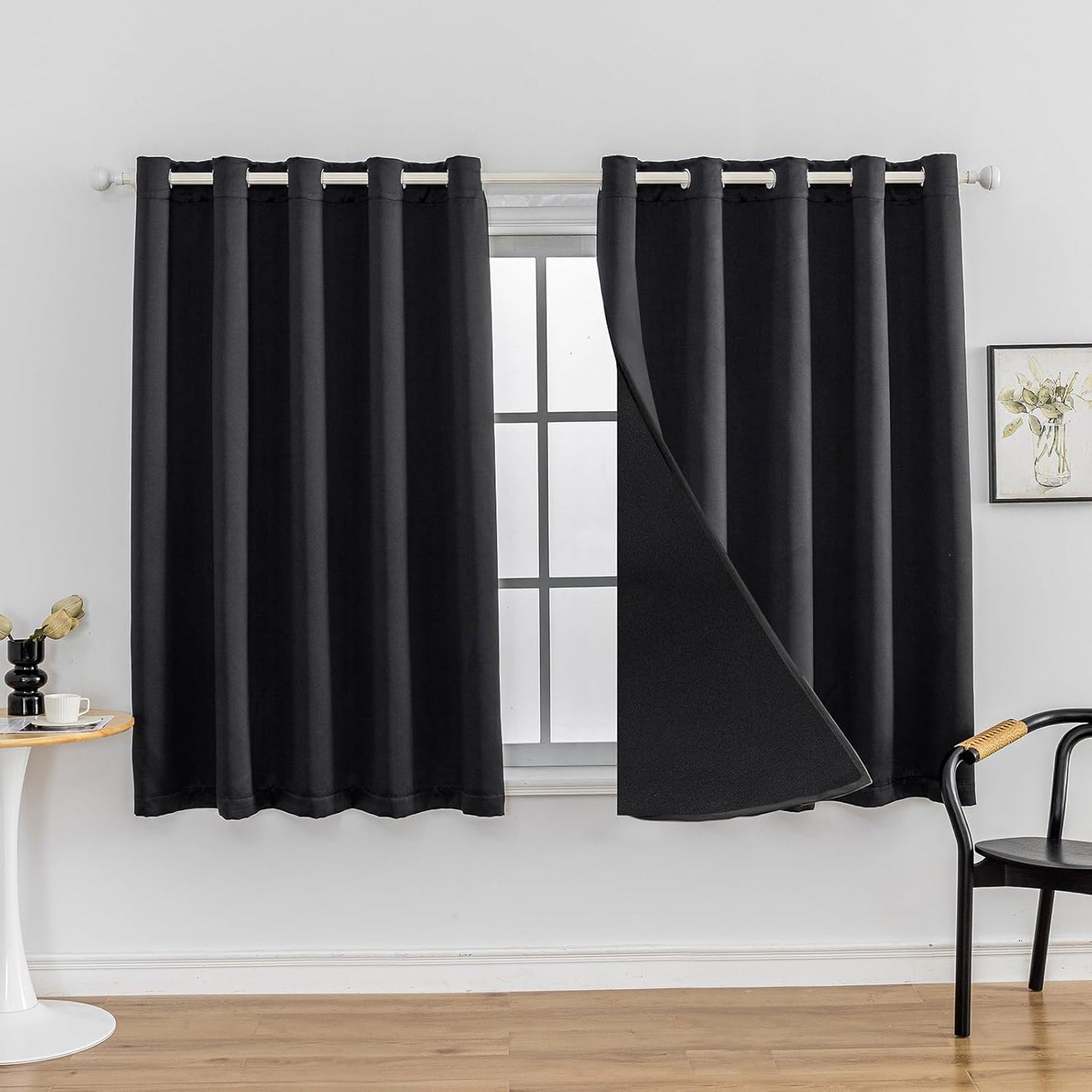 Anytime 100% Blackout Curtain Set, Thermal Insulated & Energy Efficiency Window Draperies for Guest Room, Full Shading Panels for Shift Worker and Light Sleepers（Black, 2 Panels, 70W x 63L）
