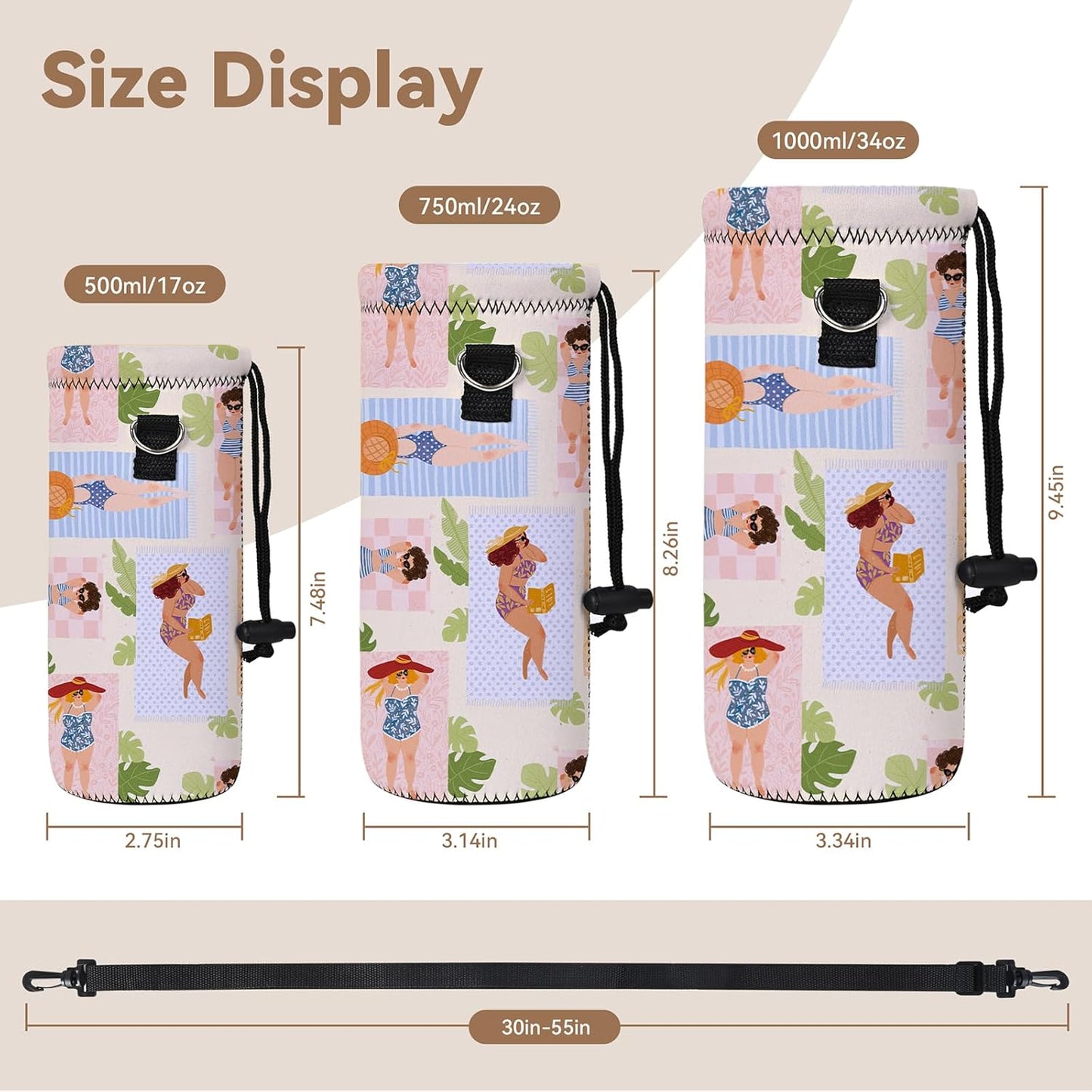 AUPET Water Bottle Bag Carrier,24oz/32oz Insulated Neoprene bottle Sling Holder Case Pouch Cover for 1000ML/750ML Bottles with Shoulder Strap for walking