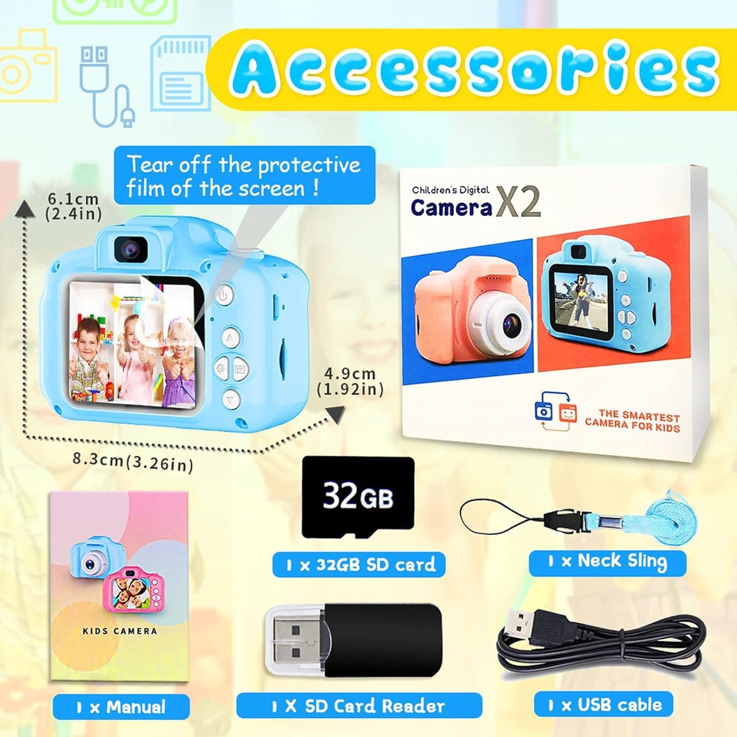 Upgrade Kids Selfie Camera, Christmas Birthday Gifts for Age 3-8, Kids Digital Cameras with HD Video,Portable Kids Camera, Toddler Toy for 3 4 5 6 7 8 Year Old Boy with 32GB SD Card (Blue) 1