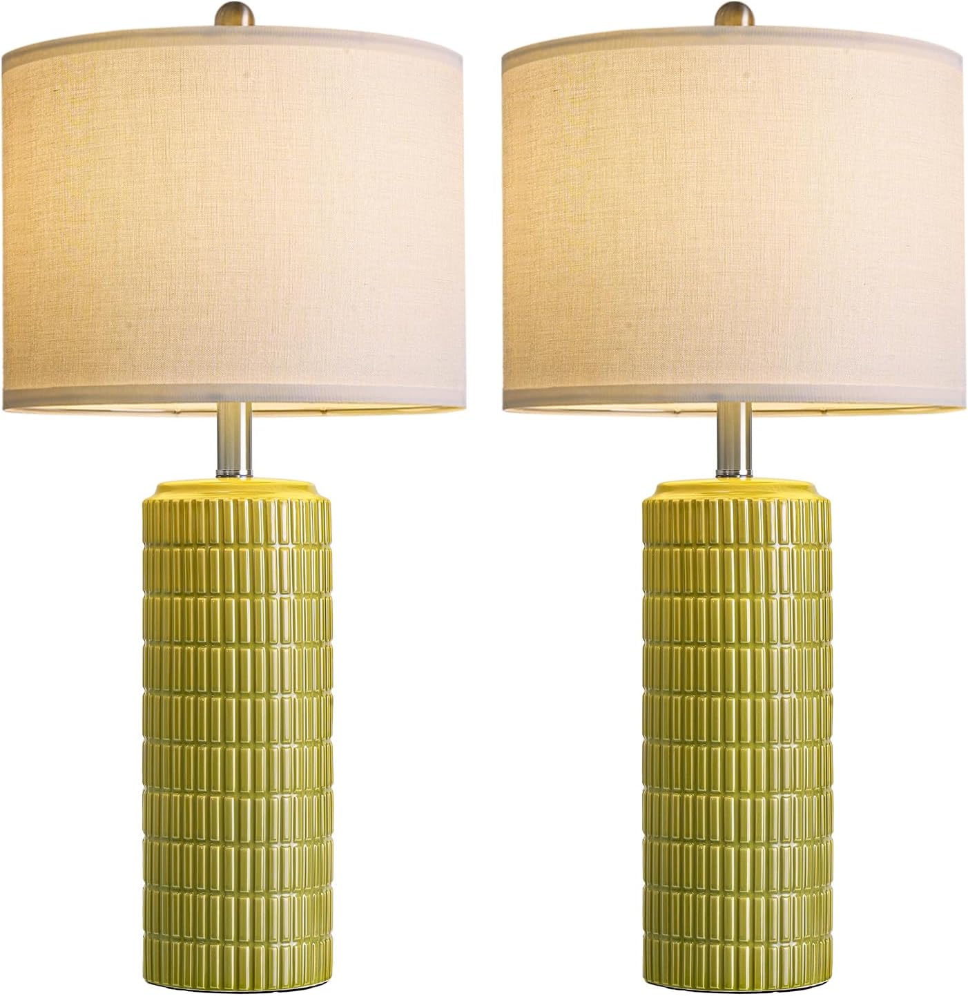 PoKat 27.5'' Tall Table Lamps for Living Room Set of 2, Mid Modern Century Ceramic Bedroom Lamps for Night Stands, Bedside Lamps for Bedroom, Nightstand Lamps for Side End Table Hallway, Green