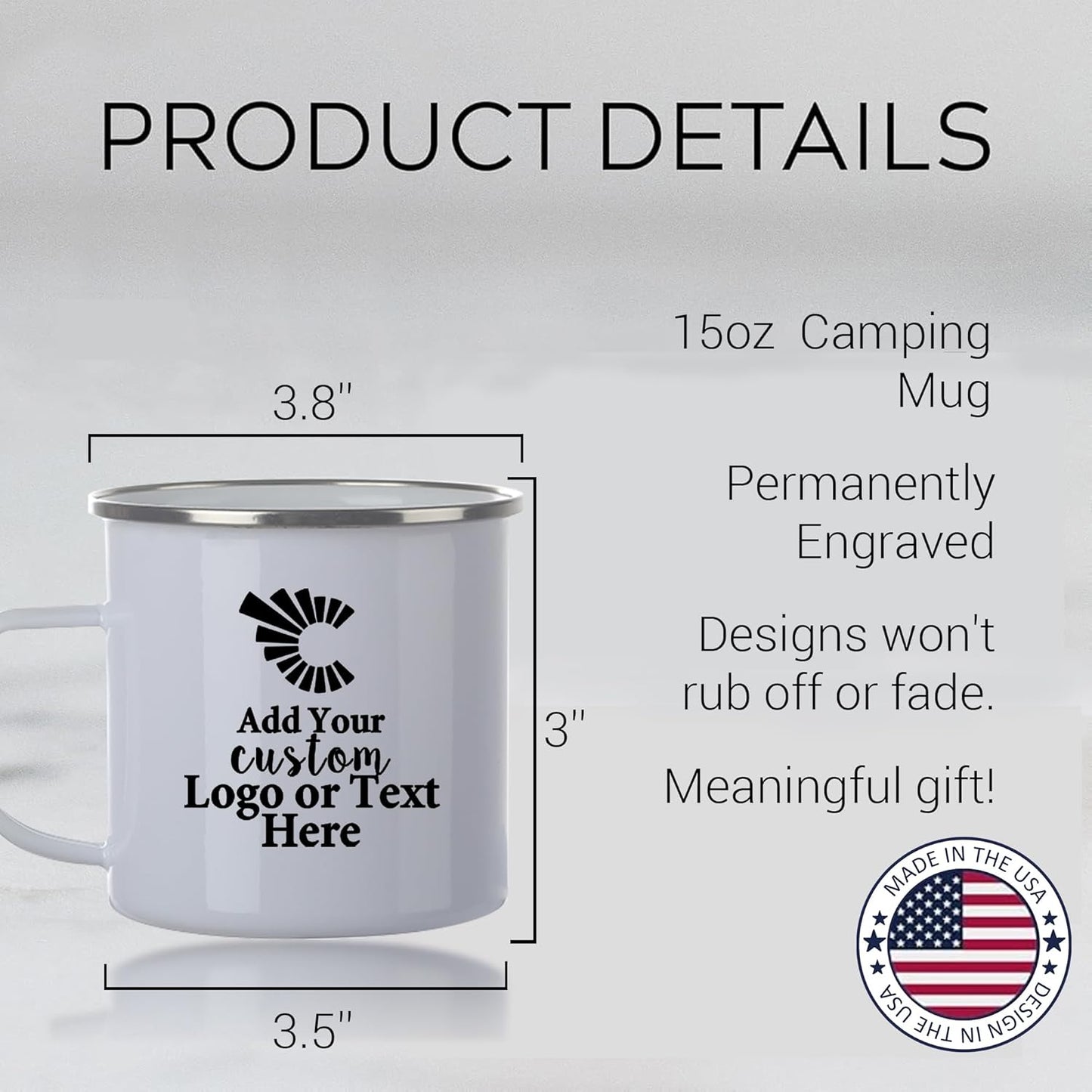 Custom Camping Mug, Personalized Stainless Steel Coffee Mugs With Logo and Text, 15oz Metal Campfire Cups, Travel Cup for Hot Chocolate, Tea, Engraved Gifts for Men, Women