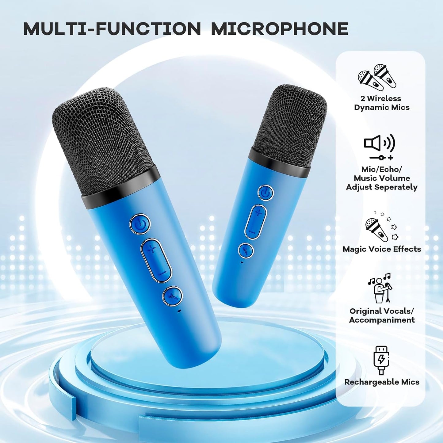 YLL Mini Karaoke Machine for Kids Adults, Portable Bluetooth Speaker with 2 Wireless Microphones, Birthday Gifts Toys for Girls Boys Ages 3, 4, 5, 6, 7, 8, 9,10,11,12+ Years Old Toddler (Royal-Blue)