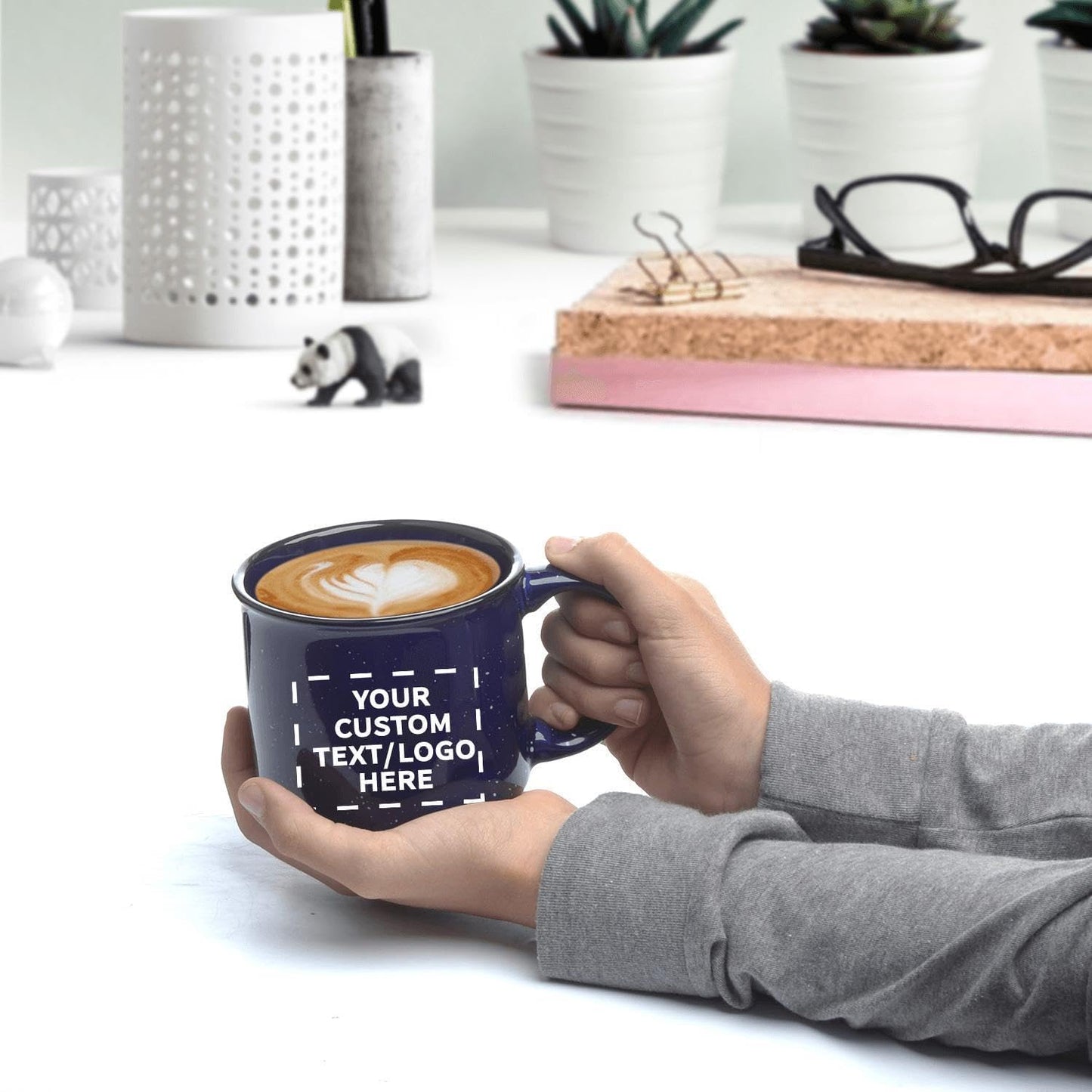 DISCOUNT PROMOS Custom Ceramic Campfire Coffee Mugs 13 oz. Set of 1, Personalized Bulk Pack - Perfect for Tea, Espresso, Cappuccino, Hot Cocoa - Blue