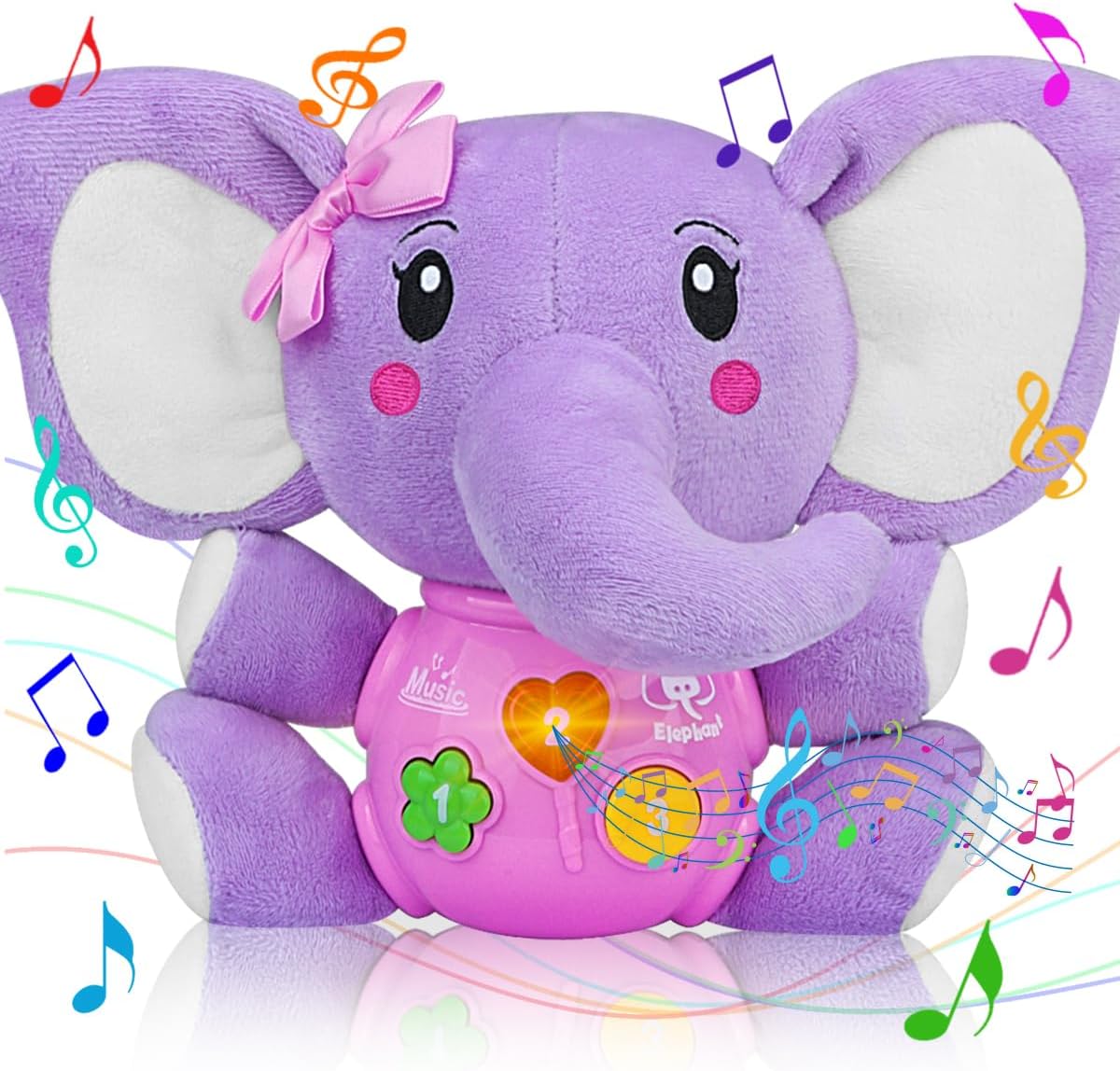 Aitbay Plush Elephant Music Baby Toys 0 3 6 9 12 Months, Cute Stuffed Aminal Light Up Baby Toys Newborn Baby Musical Toys for Infant Babies Boys & Girls Toddlers 0 to 36 Months (Purple)