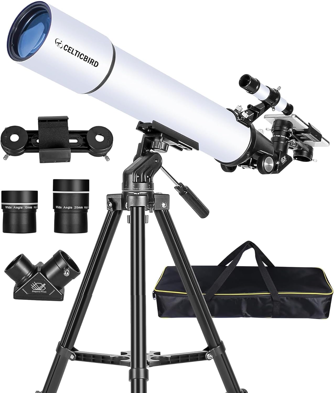 Telescope for Adults Astronomy Beginners, 80mm Aperture 800mm Refractor Telescopes for Adults High Powered with AZ Mount, Carry Bag, Phone Mount