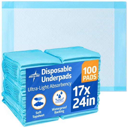 Medline Chucks Pads, Disposable Changing Pads for Baby, 17x24, 100 Count, Chucks Pads, Pee Pads, Disposable Underpads for Incontinence, Diaper Pads, Pee Pads for Babies