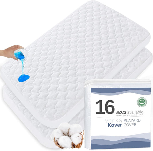 2 Pack Waterproof Pack and Play Mattress Protector Covers 28.5" x 41" for 4moms Breeze Playard Pad, Fit for 4moms Breeze Plus & Go Portable Playard, Quilted Cotton Terry Surface