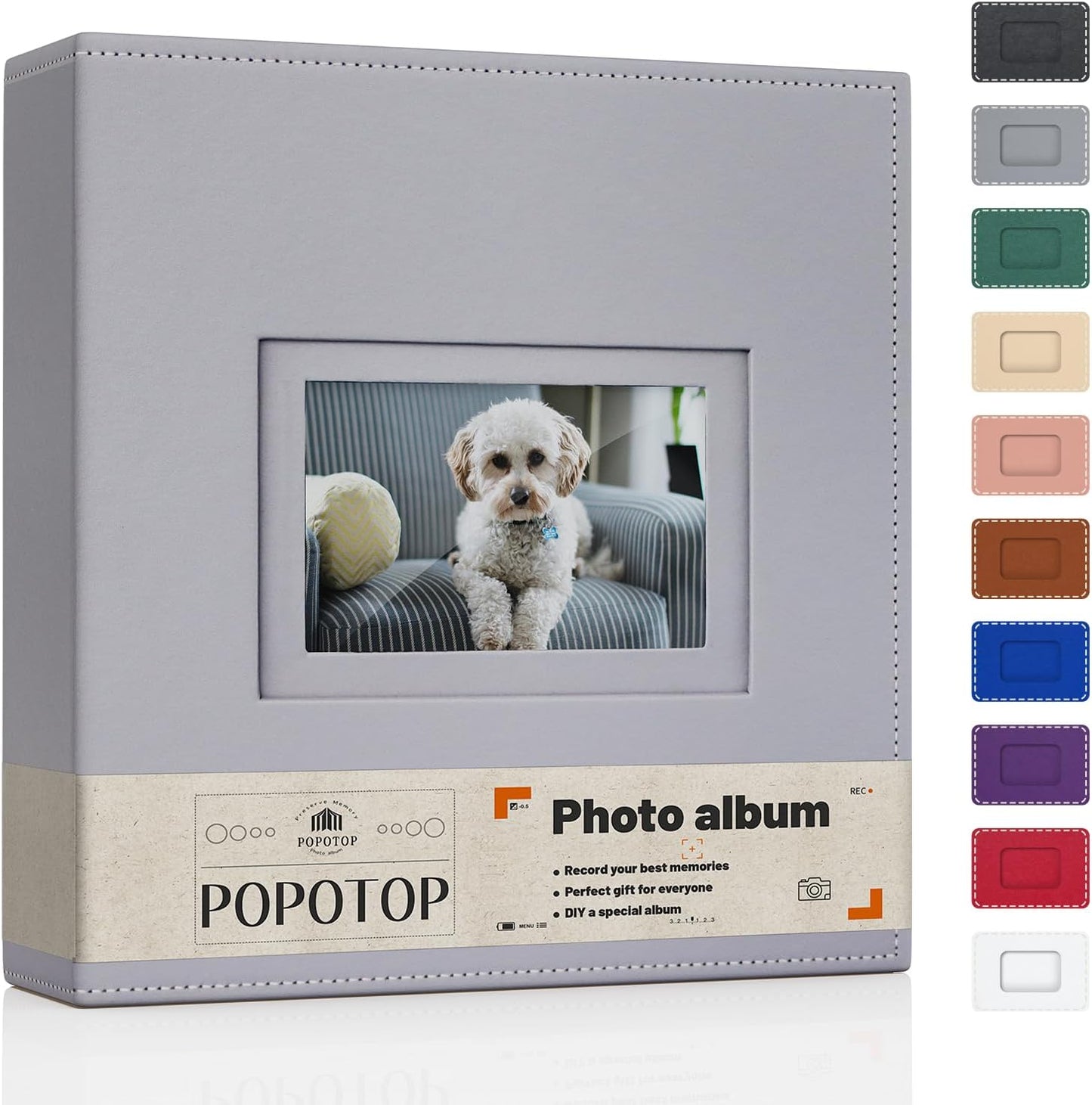 Popotop Photo Album 4x6 300 Pockets with Leather Hardcover Cover, Small Photo Album Holder Book with 50Pcs Pages for Family Travel Wedding Baby Gifts