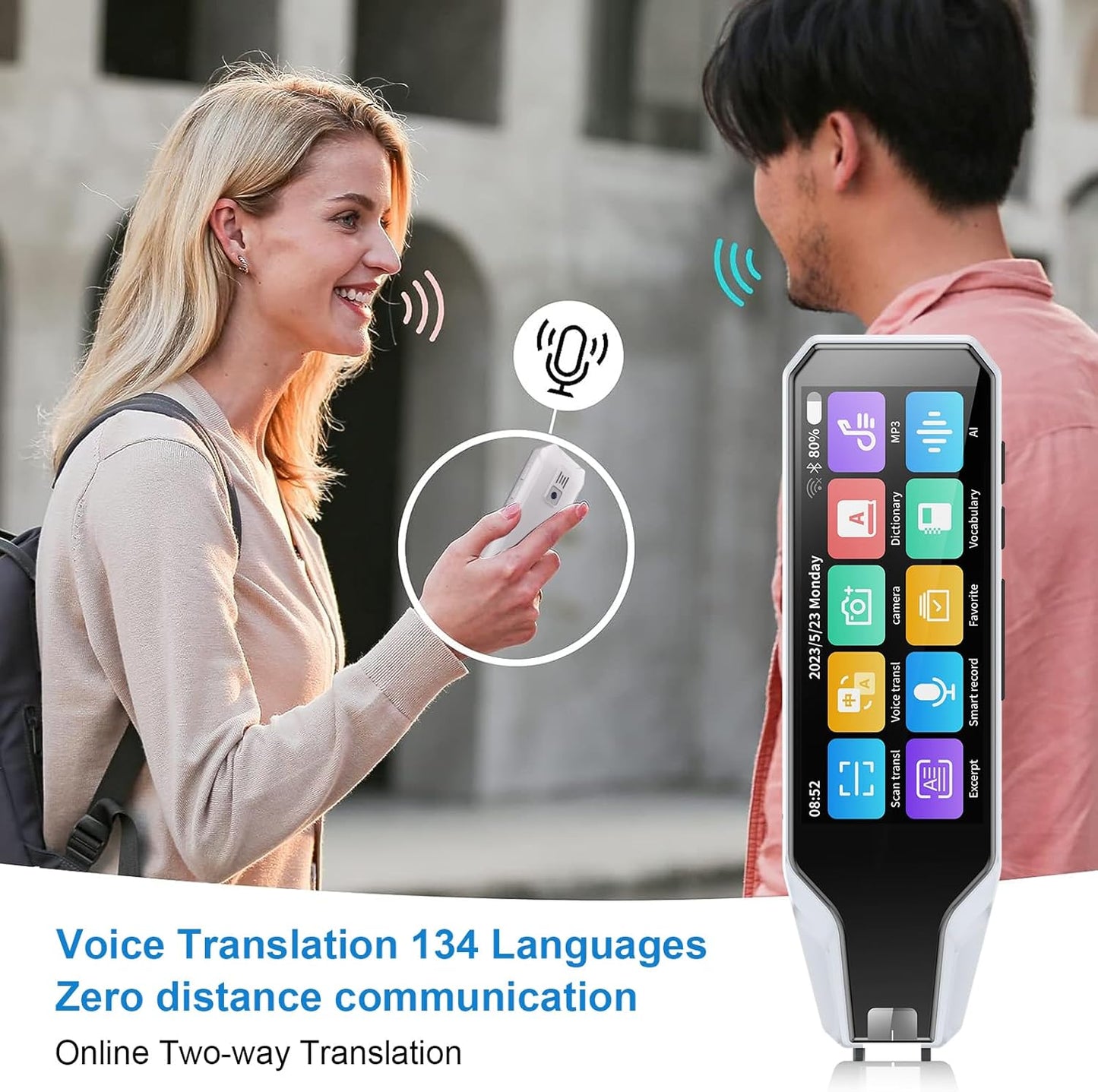 AI Reading Language Translator Pen, Translation Scanner, 134-Languges & Accents, Real-time Translation Device, HD Sound, Long Battery Life, for Students Adults (4.0 inches White)