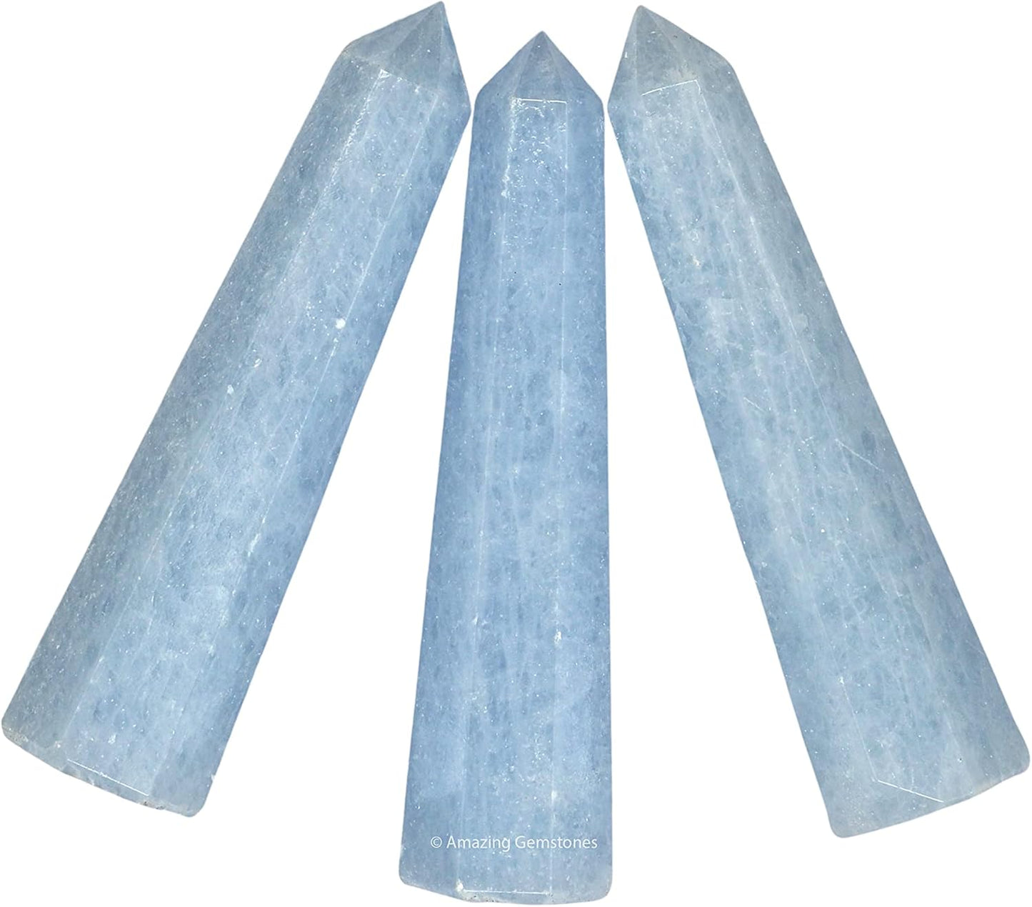 Amazing Gemstone Blue Calcite Celestite Crystal Towers ~ Natural Healing Crystal Point Obelisk for Reiki Healing and Crystal Grid (2" to 3" Inch)