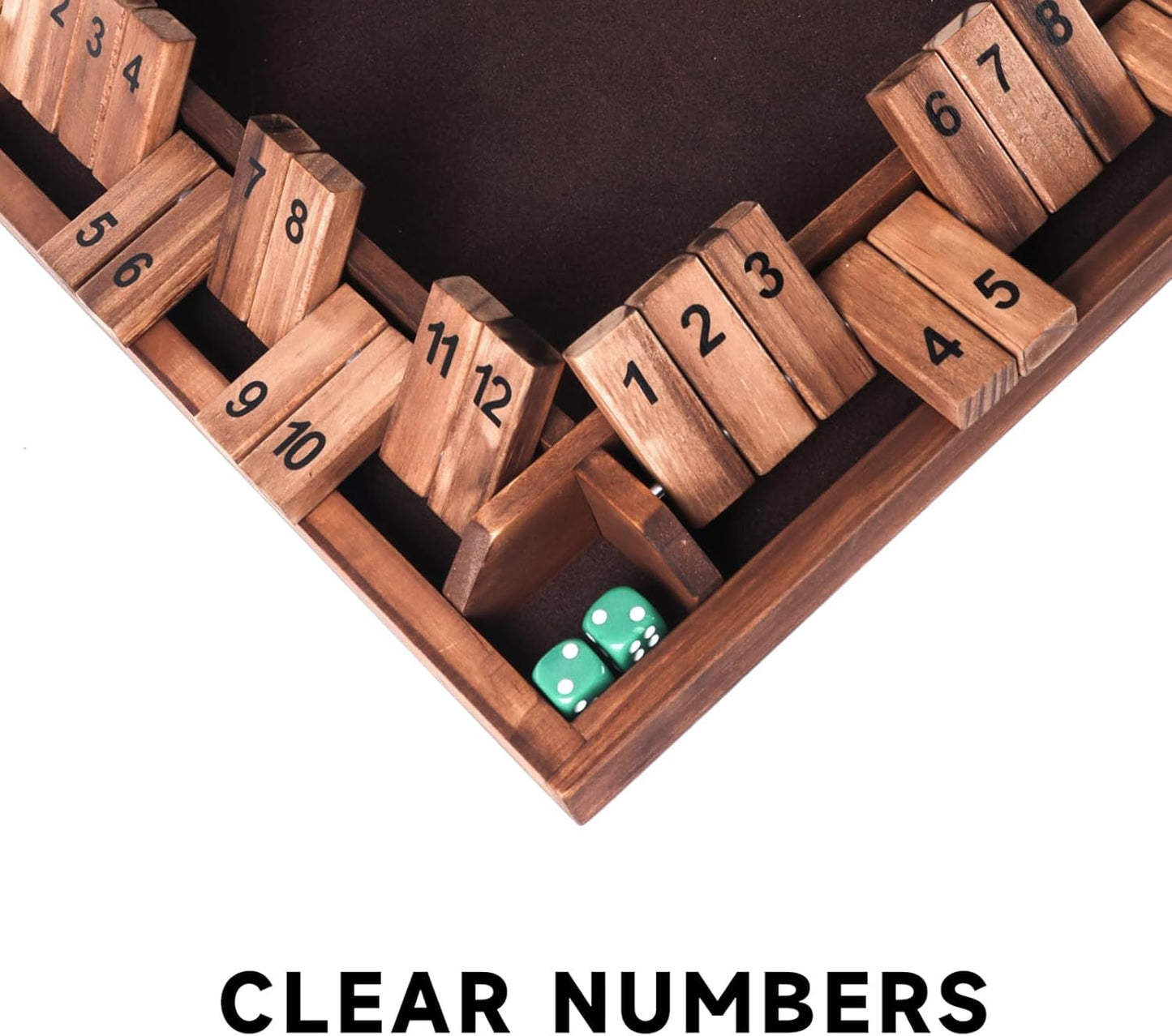 GSE Games & Sports Expert 1-4 Player Wooden Shut The Box Board Game with 8 Dice. 4-Way 12 Numbers Shut The Box Dice Set of Popular English Pub Board Game - Walnut