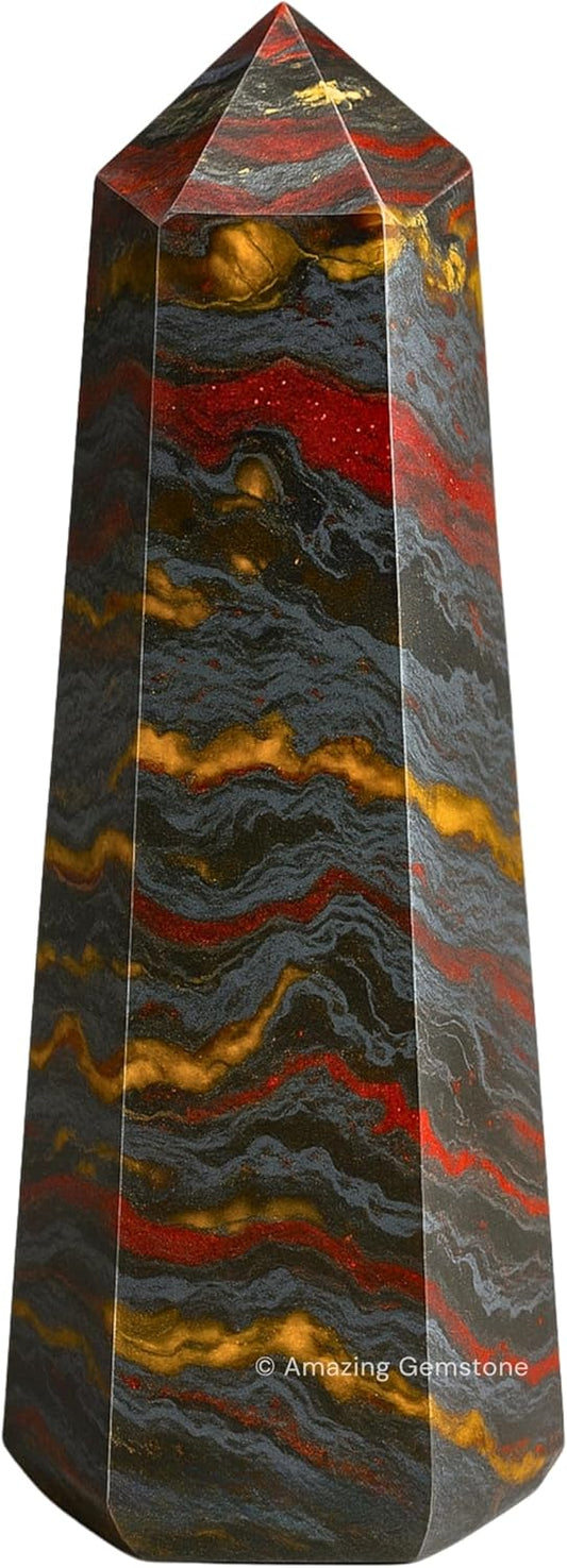 Amazing Gemstone Iron Tiger Eye Crystal Towers - Natural Healing Crystal Point Obelisk for Reiki Healing and Crystal Grid (3 Inch)