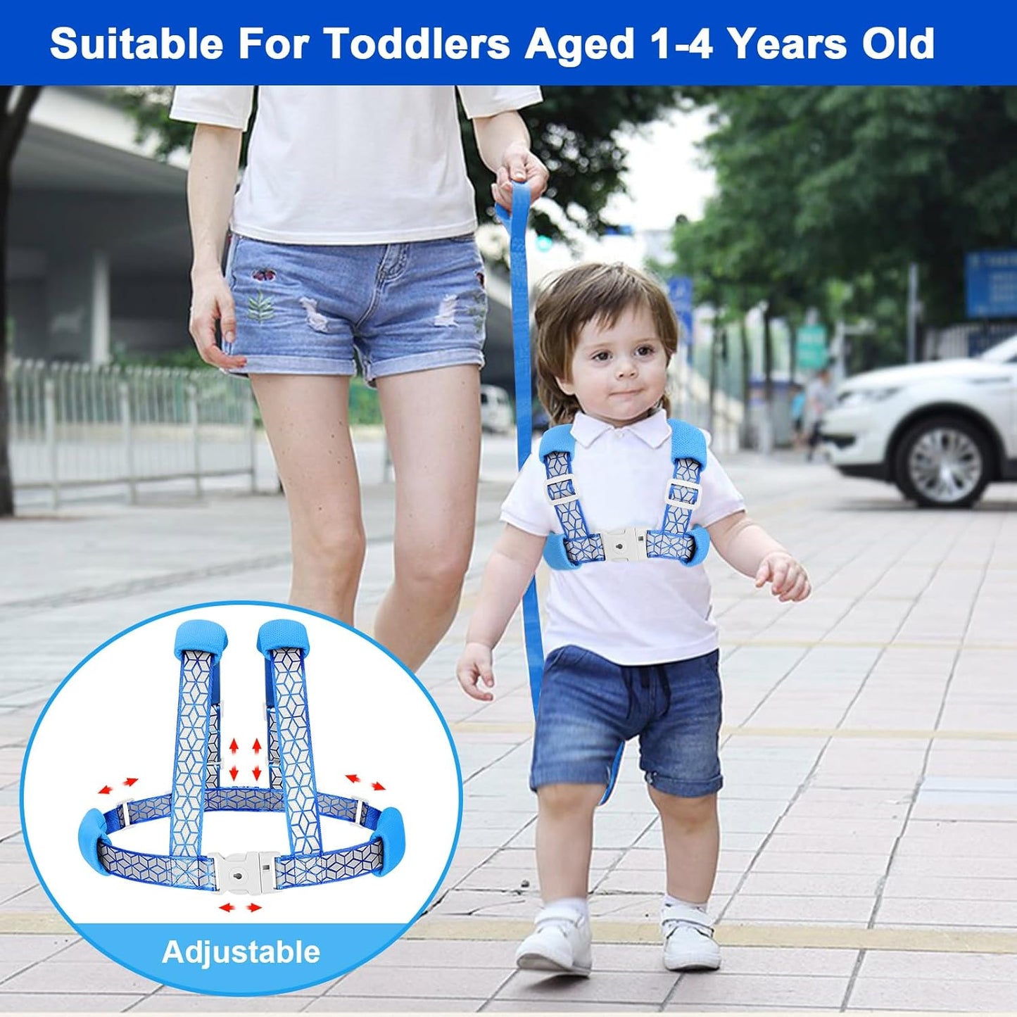 Accmor 3 in1 Toddler Harness Leash, Reflective Kid Harness with Anti Lost Wrist Link, Harness Leash for Toddlers, Child Walking Harness Kids Leash Wristband Rope Belt with Lock for Baby Boys Girls