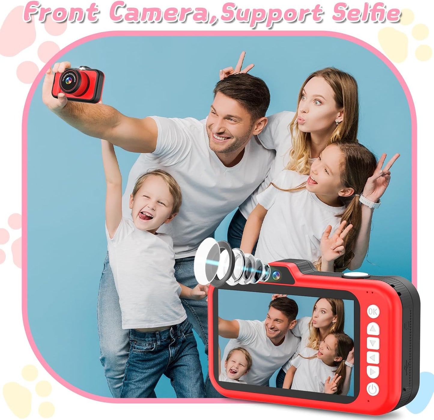 Kids Camera, Toddler Digital Camera with Rotating Zoom Lens, 3.5” Large Screen, 1080P Toy Camera for Kids with Flash, 32GB Card, Birthday Gifts for Boys Girls 3 4 5 6 7 8 9 10 11 12 Year Old