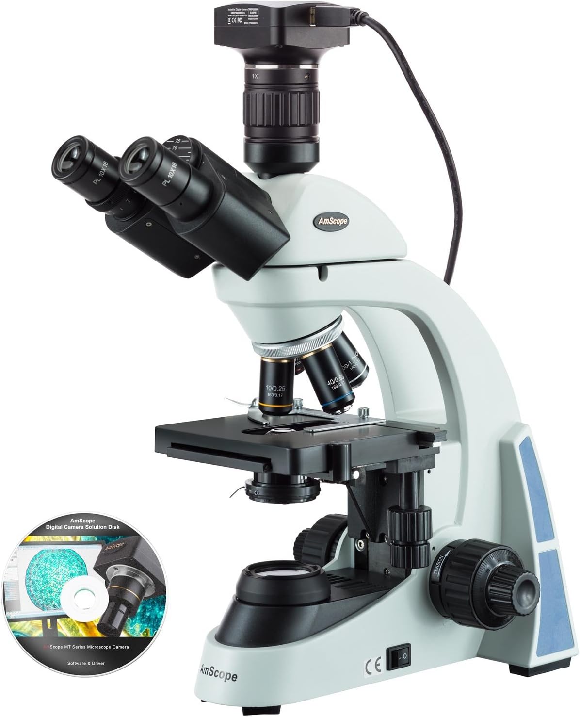 AmScope 40X-2000X LED Biological Trinocular Compound Microscope with 20MP USB3.0 Camera