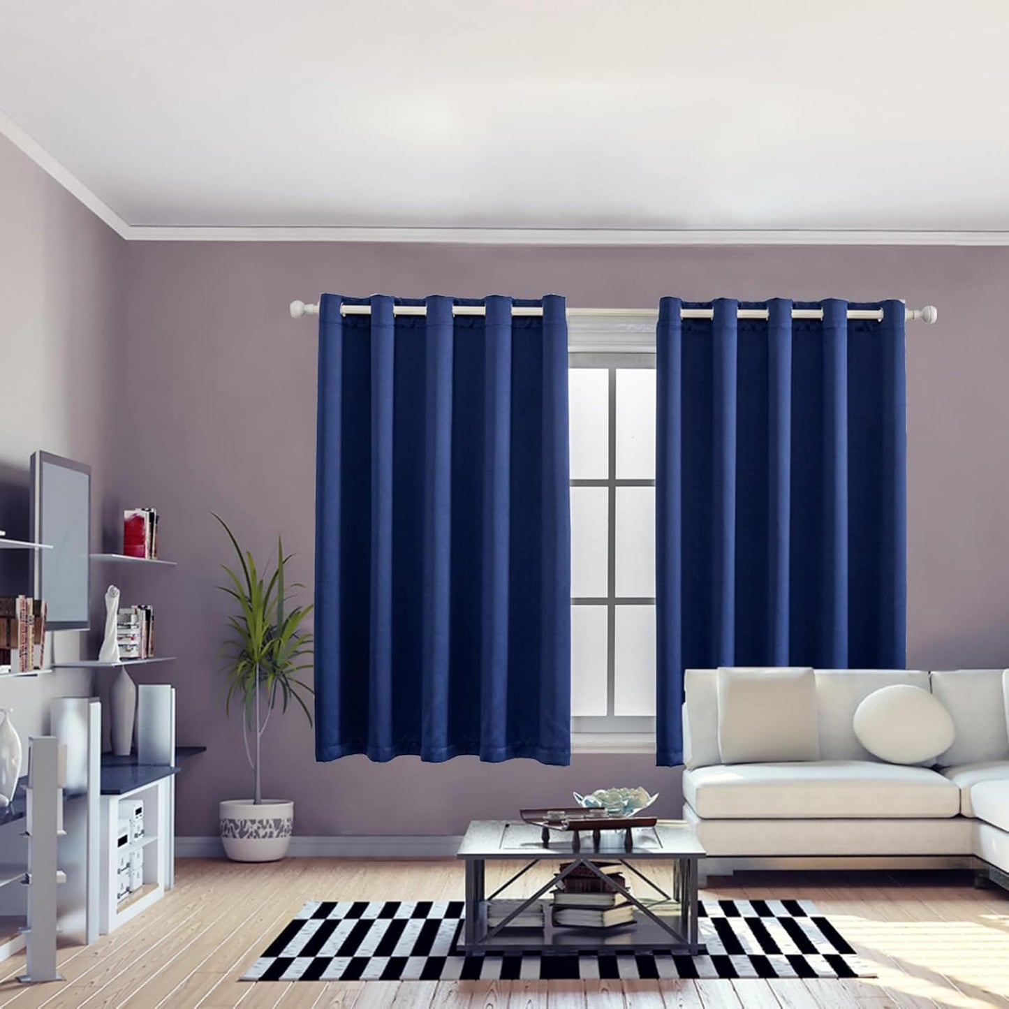 Anytime 100% Blackout Curtain Set, Thermal Insulated & Energy Efficiency Window Draperies for Guest Room, Full Shading Panels for Shift Worker and Light Sleepers（Navy Blue, 2 Panels, 70W x 63L）