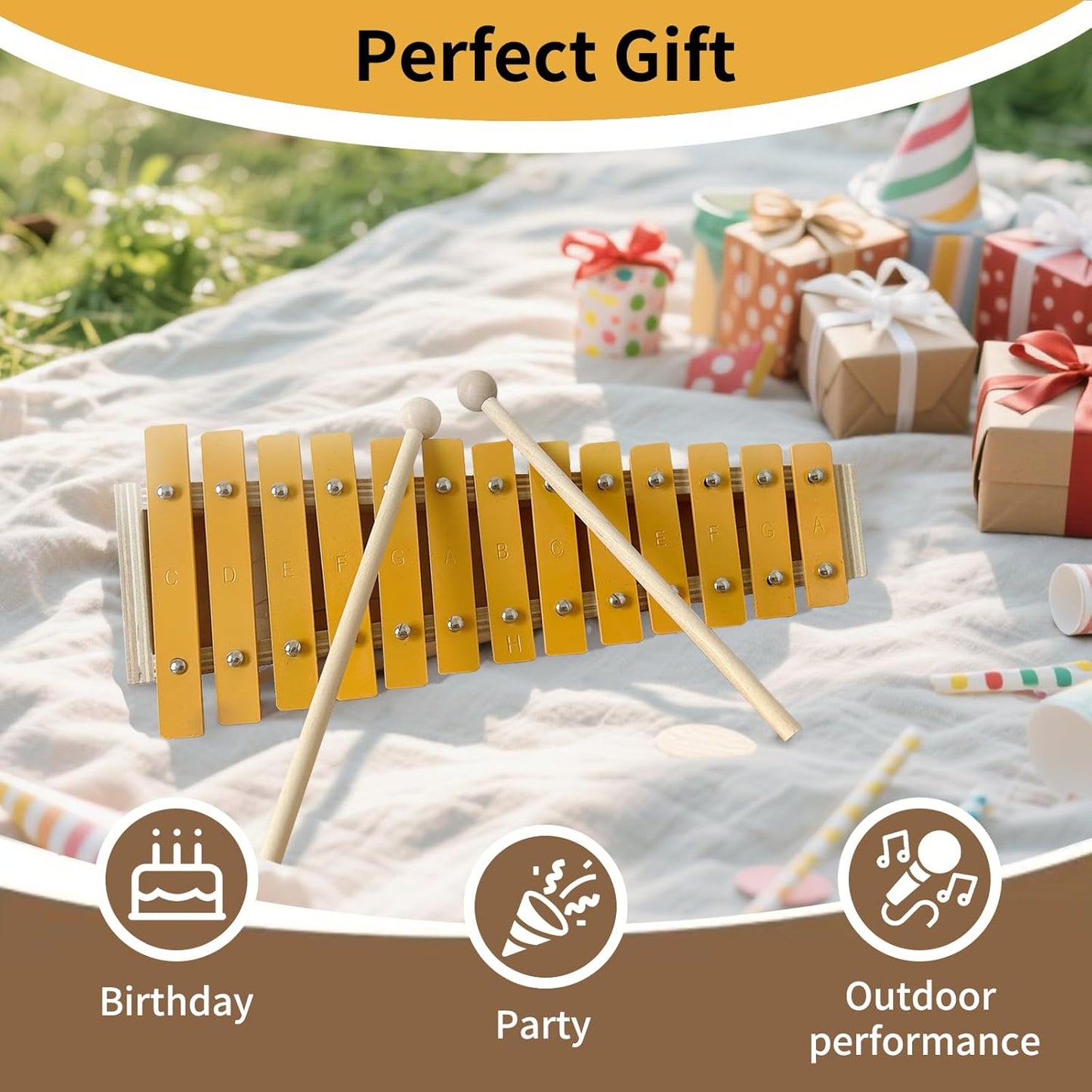 13 Keys Xylophone Cute Glockenspiel Metal Keys Percussion Rhythm Handheld Musical Instrument with 2 Mallets For Beginners&Music Education