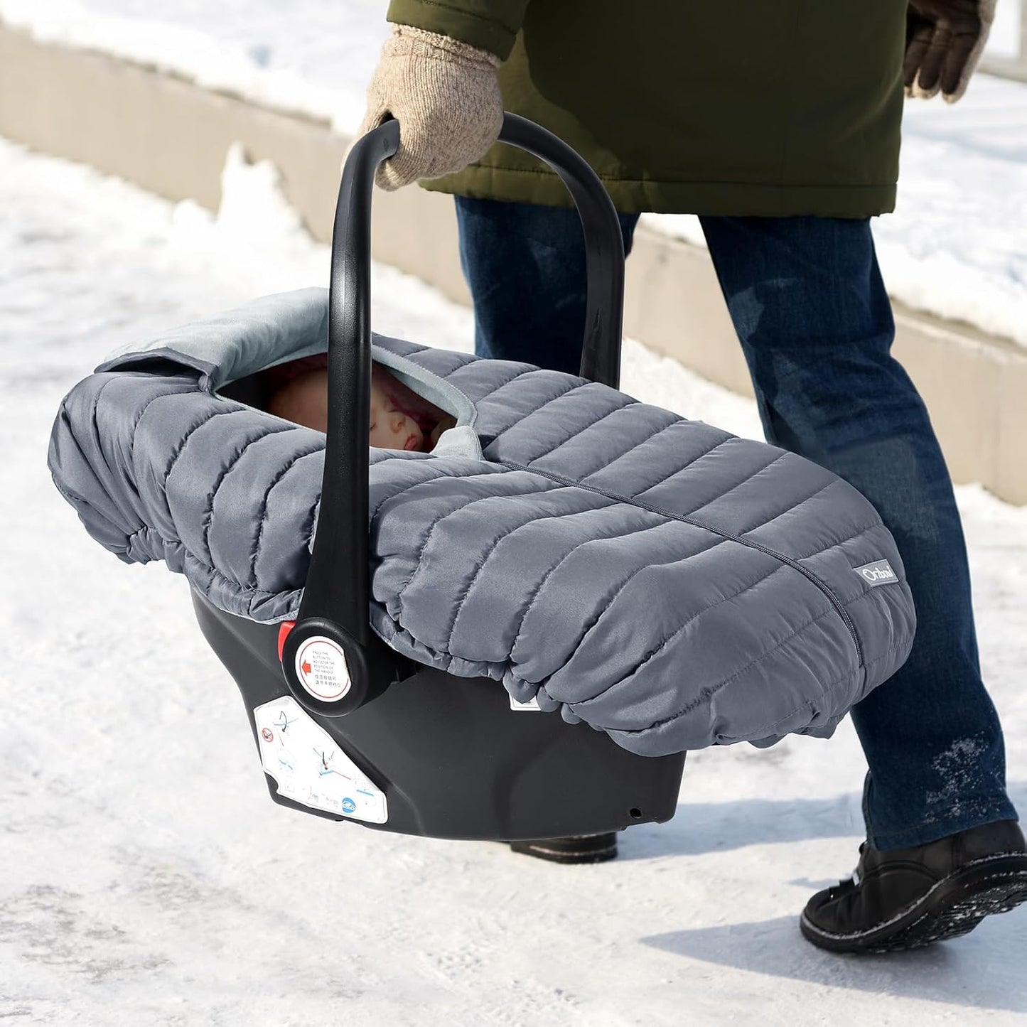 Orzbow Winter Car Seat Cover - Baby Car Seat Cocoon Cover for Boys & Girls, Warm Carseat Canopy Cover to Protect Baby from Wind, Rain & Snow, Waterproof, Universal Fit for Infant Car Seat, Grey