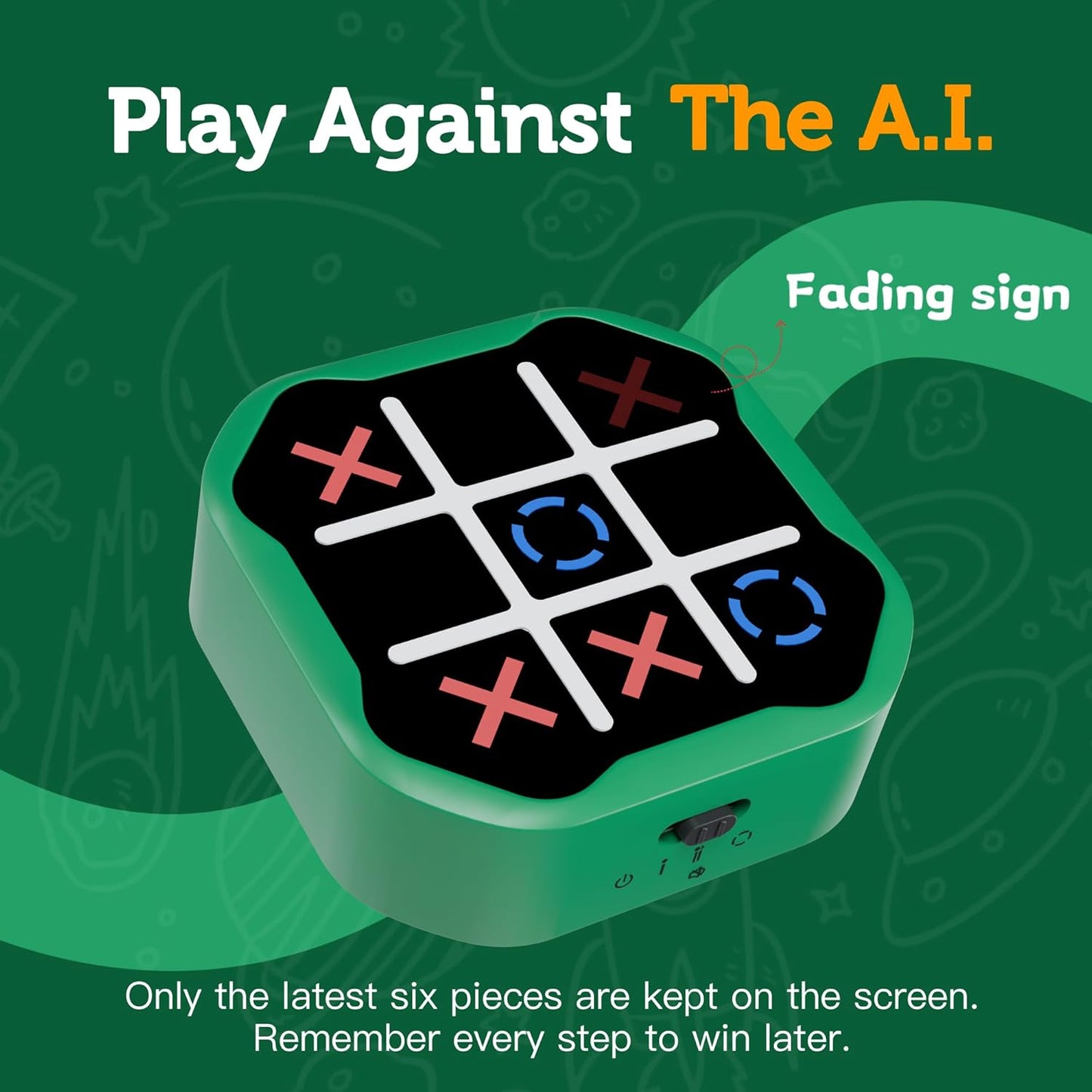 3 in 1 Electronic Tic Tac Toe Game, Handheld Digital Tic Tac Toe Bolt Game with Silent Mode, Portable Learing Toy Gift for Kids & Adults, Green(One Pack)