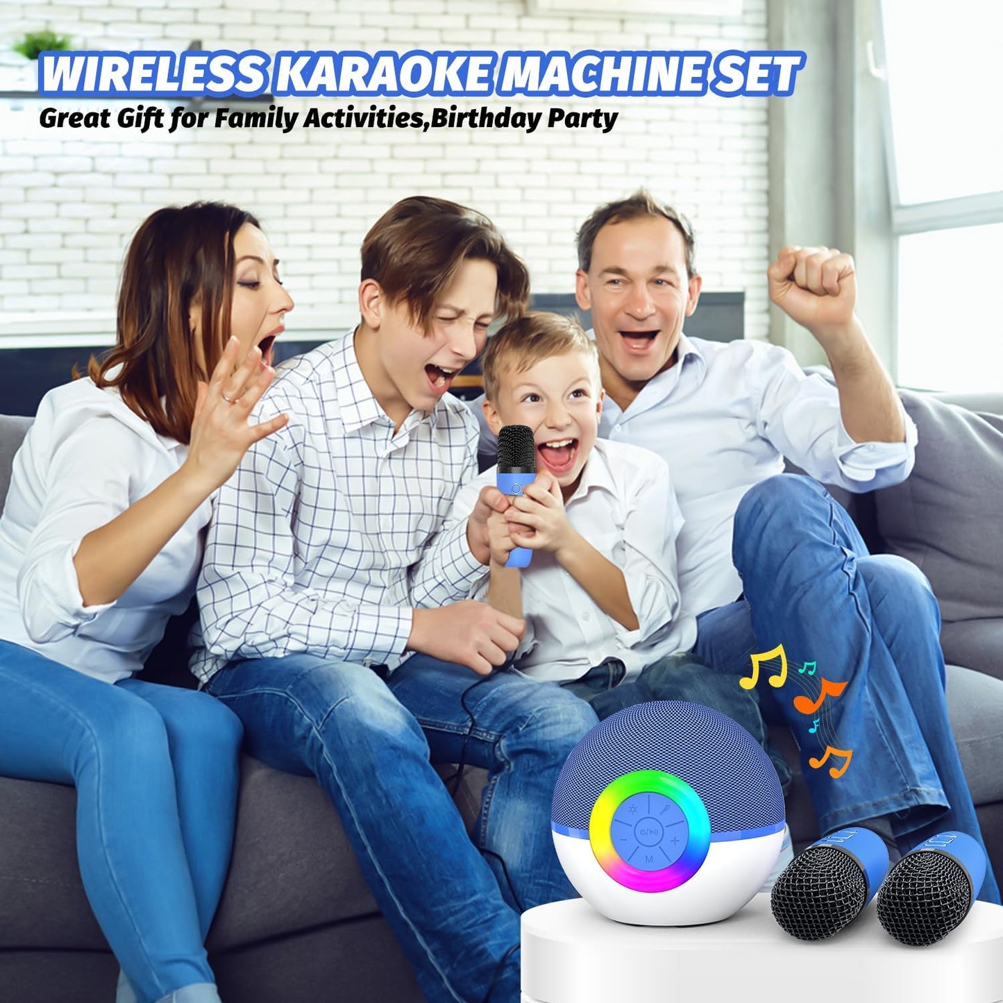 Mgaolo Mini Karaoke Machine for Kids Adults,Portable Bluetooth Speaker with 2 Wireless Microphones,Gift Toys with MP3 Player for Boys Girls 3-12 Year Old Birthday Family Home Party Present (Blue)