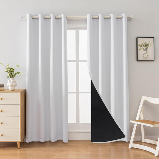 Anytime 100% Blackout Curtain Set, Thermal Insulated & Energy Efficiency Window Draperies for Guest Room, Full Shading Panels for Shift Worker and Light Sleepers（Greyish White, 2 Panels, 52W x 95L）