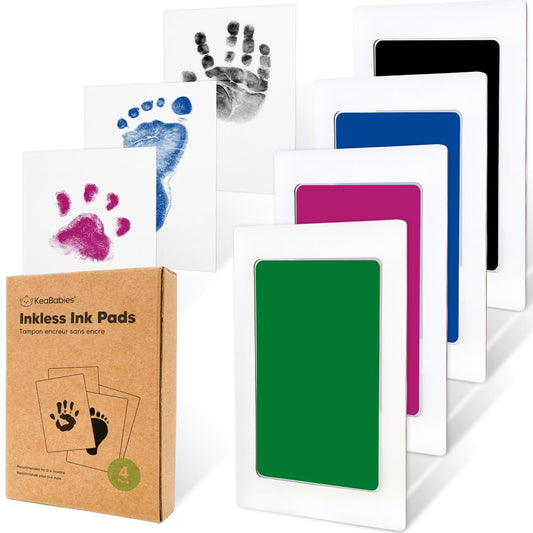 4-Pack Inkless Baby Hand and Footprint Kit - Mess Free Ink Pad for Newborn Keepsake, Dog Nose & Paw Print Kit, Clean Touch Ink Pad for Baby Hand & Footprints, Ideal New Mom Gifts (Holidays)