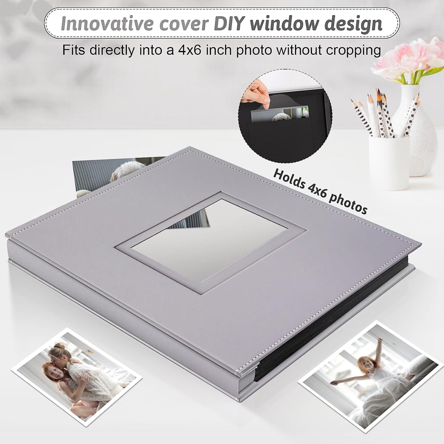 Popotop Photo Album 4x6 500 Pockets with Leather Hardcover Cover, Large Photo Album Binder Book with 50Pcs Pages for Family Travel Wedding Baby Gifts