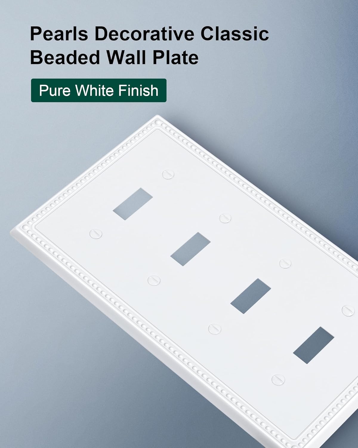 2-Pack Quad Toggle Light Switch Cover Plate, 4 Gang Metal Switch Plate Covers, Pure White Pearls Decorative Wall Plate, Corrosion Resistant