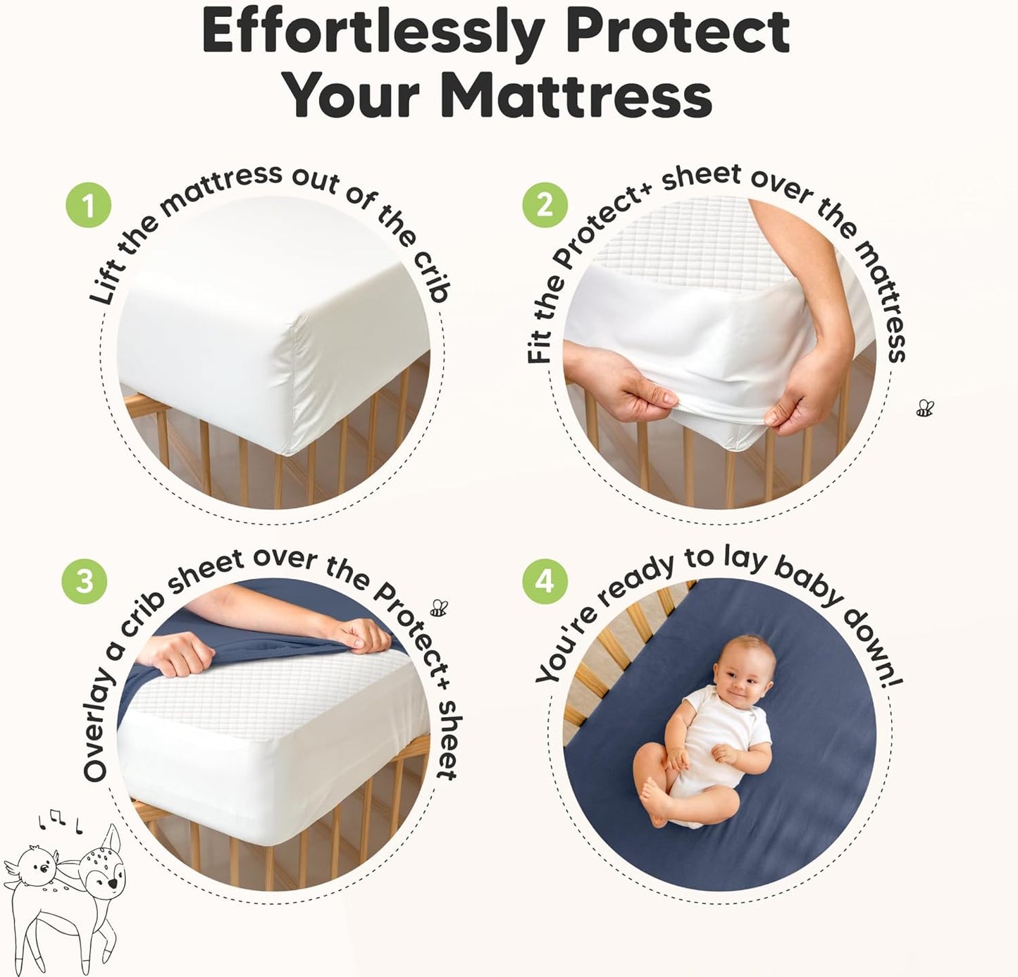 Waterproof Crib Mattress Protector Cover Fitted - 2-Pack Quiet Baby Crib Mattress Pad Sheets, 52" x 28" Soft Quilted Cotton Baby Sheet, Machine Washable, Easy Fit, Durable (Glacier/Quin)