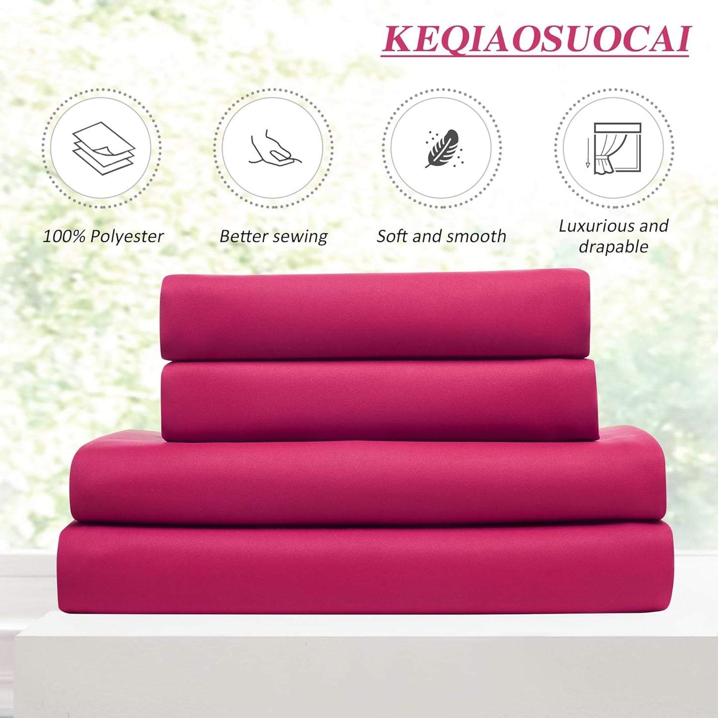 KEQIAOSUOCAI Pinch Pleat Curtains 92 Inches Long,Home Fashion Microfiber Thermal Insulated Solid Pleated Room Darkening Curtain for Bedroom (Hot Pink, 2 Panels, 40 inch Wide by 92 Long)