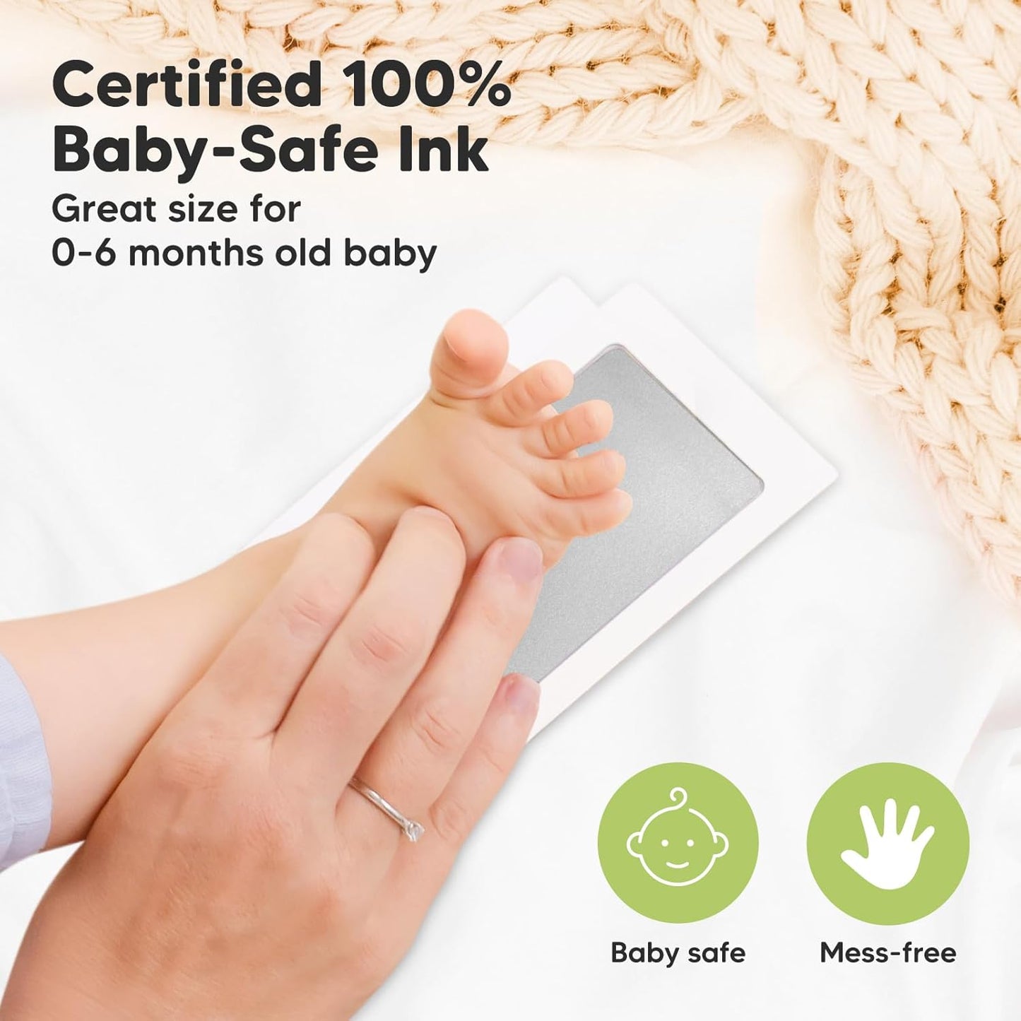 2-Pack Inkless Baby Hand and Footprint Kit - Mess Free Ink Pad for Newborn Keepsake, Dog Nose & Paw Print Kit, Clean Touch Ink Pad for Baby Hand & Footprints, Ideal New Mom Gifts (Silver)