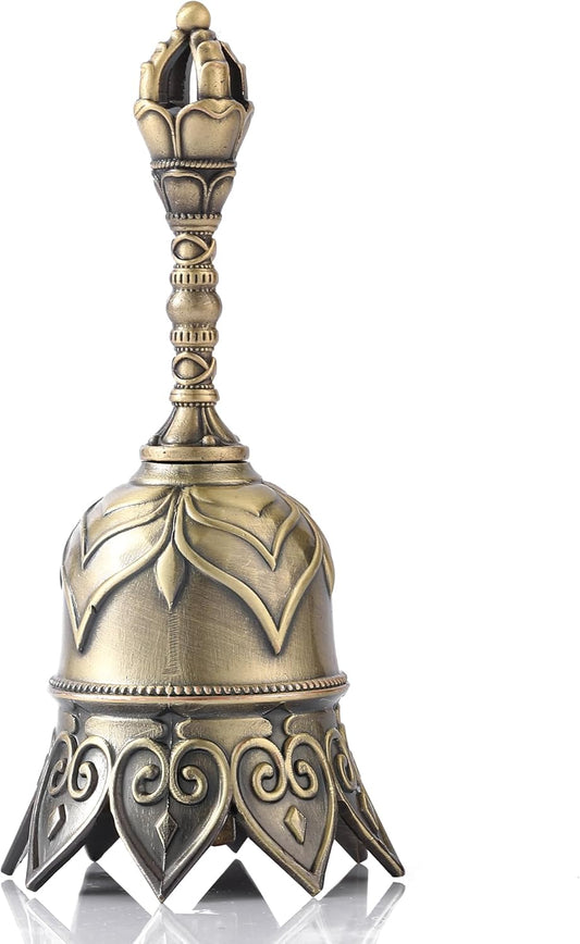 Super Loud Brass Hand Call Bell for Ringing at Wedding, Lotus Hand Bells for Seniors Bedside, Teacher Classroom Bell Dinner Bell Tibetan Bells Meditation Bell, Gift for Bedridden Mom(Bronze)