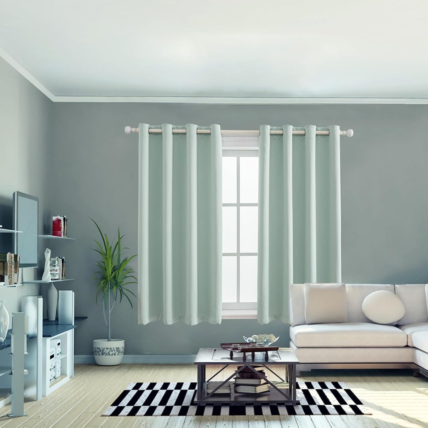 Anytime 100% Blackout Curtain Set, Thermal Insulated & Energy Efficiency Window Draperies for Guest Room, Full Shading Panels for Shift Worker and Light Sleepers（Light Blue, 2 Panels, 52W x 54L）