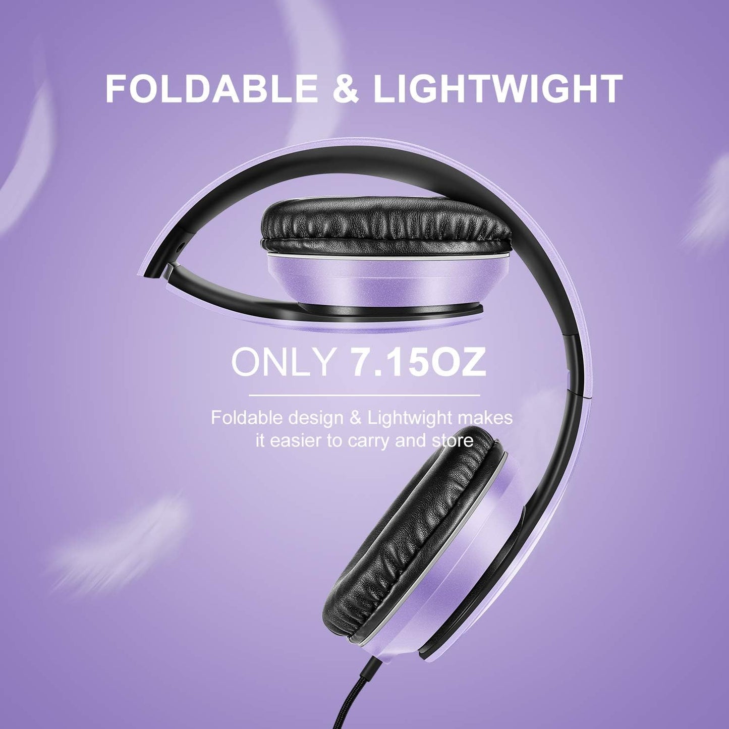 Lorelei X6 Over-Ear Headphones with Microphone, Purple-Black Lightweight Foldable & Portable Stereo Bass, Wired for Smartphone & Tablet, MP3 (1.45M No-Tangle)