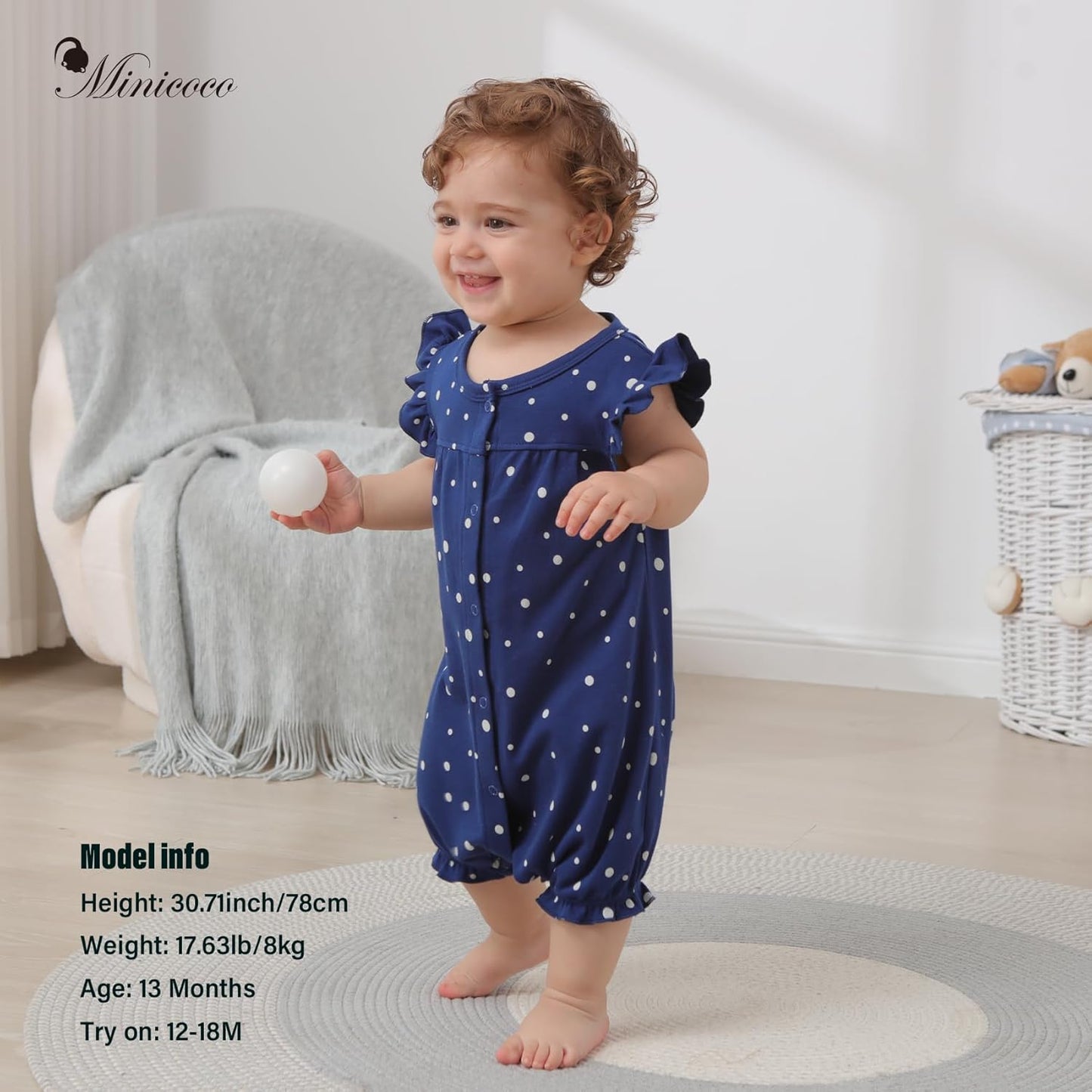 3-pack 100% Cotton Baby Girl Rompers, 0-24 months Ruffle Sleeve Toddler Romper Summer Clothes Set