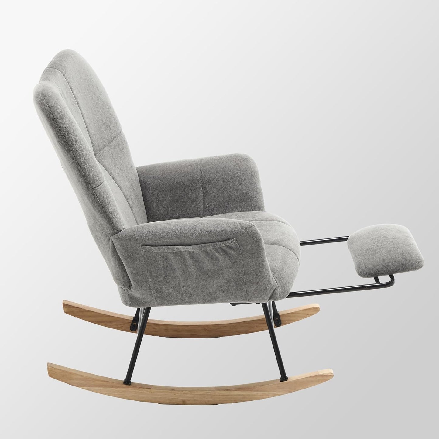 KEEZY Rocking Chair Nursery,Upholstered Glider Chair Padded Seat with High Backrest,Reading Chair,Armchair Comfy Side Chair for Living Room Bedroom Offices (Gray)