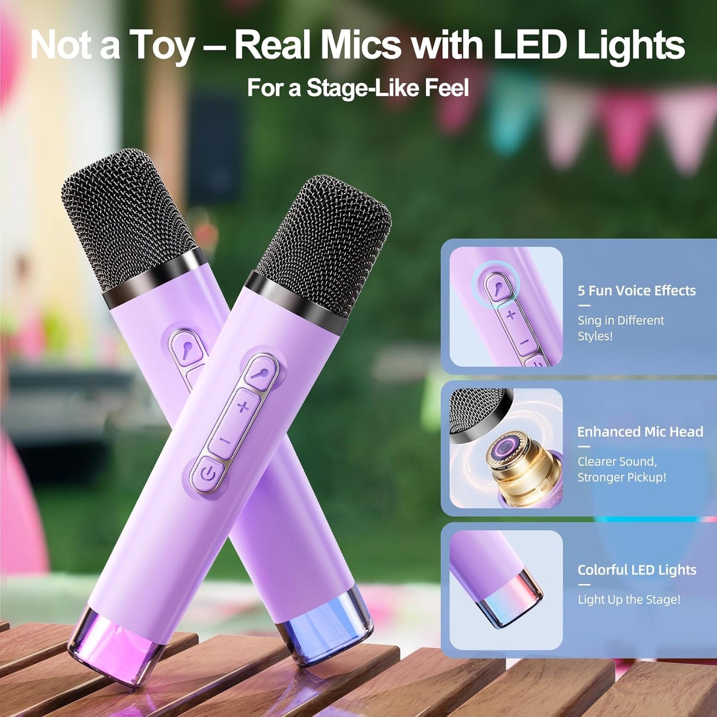 Kinglucky Karaoke Machine for Kids Girls Ages 3-12 with 2 Light-Up Microphones, Bigger Size Yet Portable Bluetooth Speaker with Voice Effects for Birthday, Family Fun & Party (Purple)