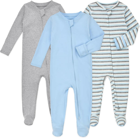 Aablexema Baby Footie Pajamas with Mittens - 3Pcs Infant Footed Sleeper Cotton Sleepwear Outfits