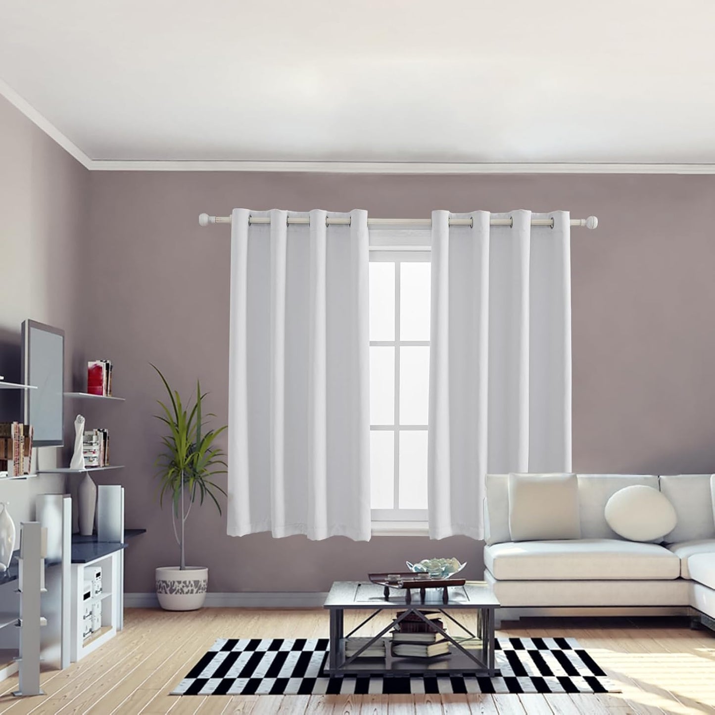 Anytime 100% Blackout Curtain Set, Thermal Insulated & Energy Efficiency Window Draperies for Guest Room, Full Shading Panels for Shift Worker and Light Sleepers（Greyish White, 2 Panels, 52W x 45L）