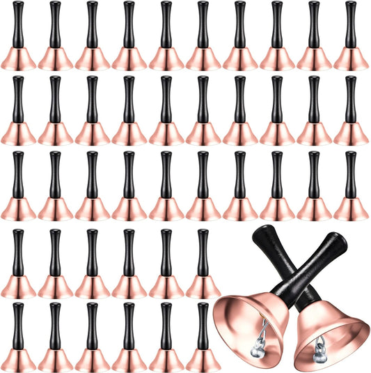 Yeshone 50 Pcs Loud Hand Bell Bulk Dinner Service Bell for Food Line Care for The Sick and Elderly Alarm Ringing Call for Pets Jingles Weddings Christmas Decoration(Rose Gold)