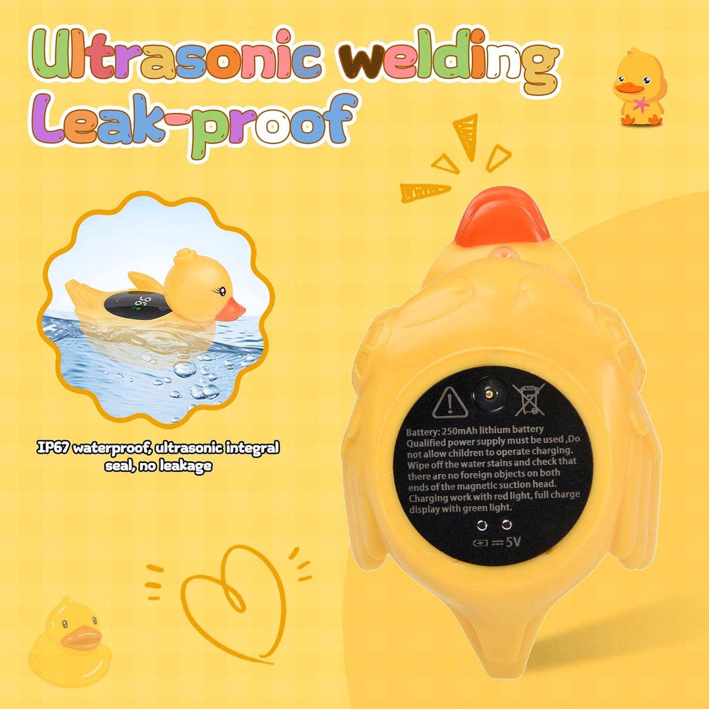 TKY Baby Bath Thermometer with Floating Toys - Digital Water & Room Temperature Monitor, Rechargeable Thermometer with Alerts for Newborn Bath Essentials, Infant Safety