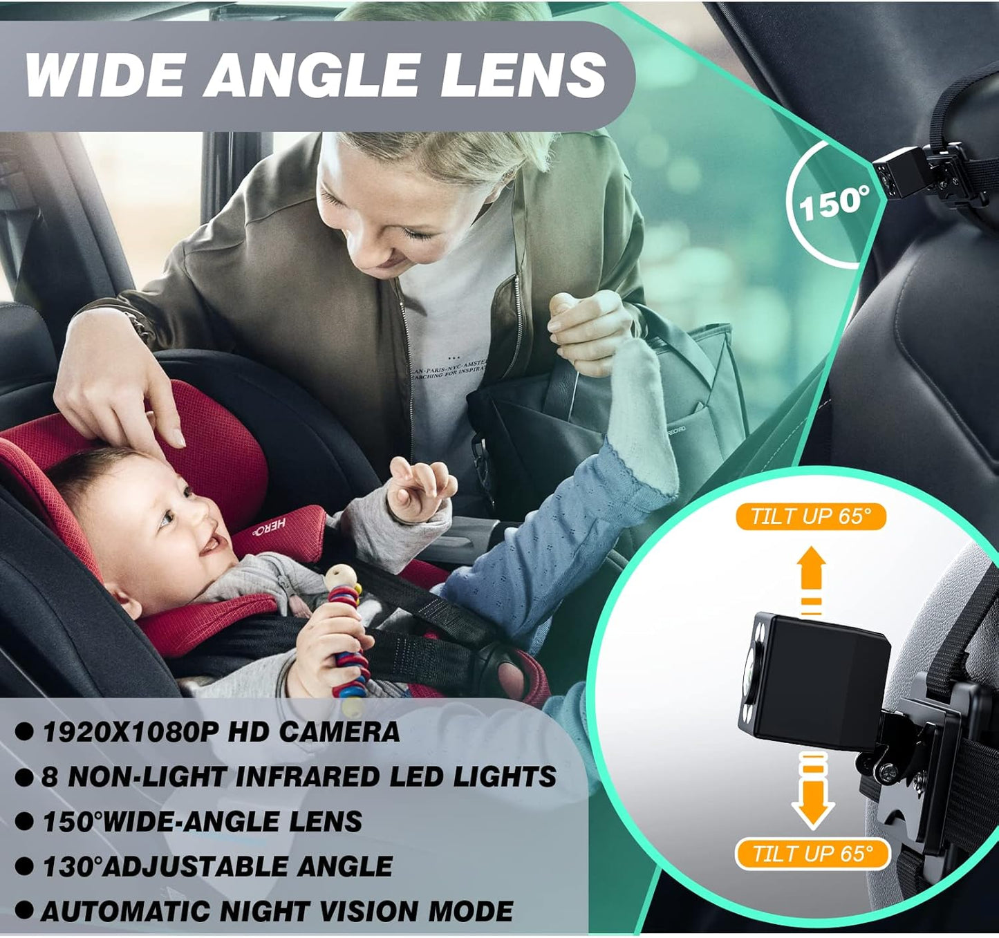 Baby Mirror for Car, ATOROBROS Baby Car Camera for Rear-Facing Seat with 4.3'' HD Display, Upgrade 360° Rearview Mirror Display Bracket, Easy and Safe to See Baby while Driving