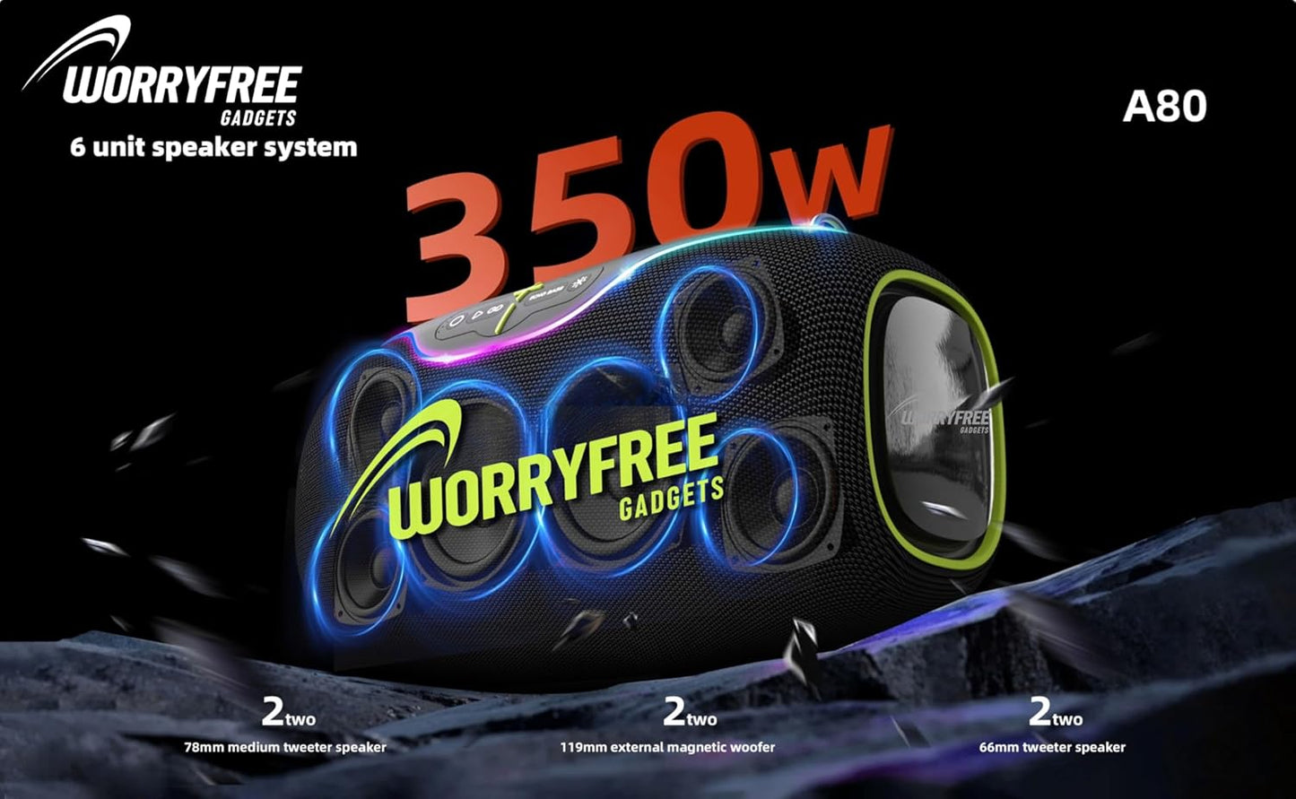 350W Wireless Bluetooth Speaker, 24Hrs Playtime, RGB Lights, Mic with EQ & Volume Control, 10M Range, (Blue)