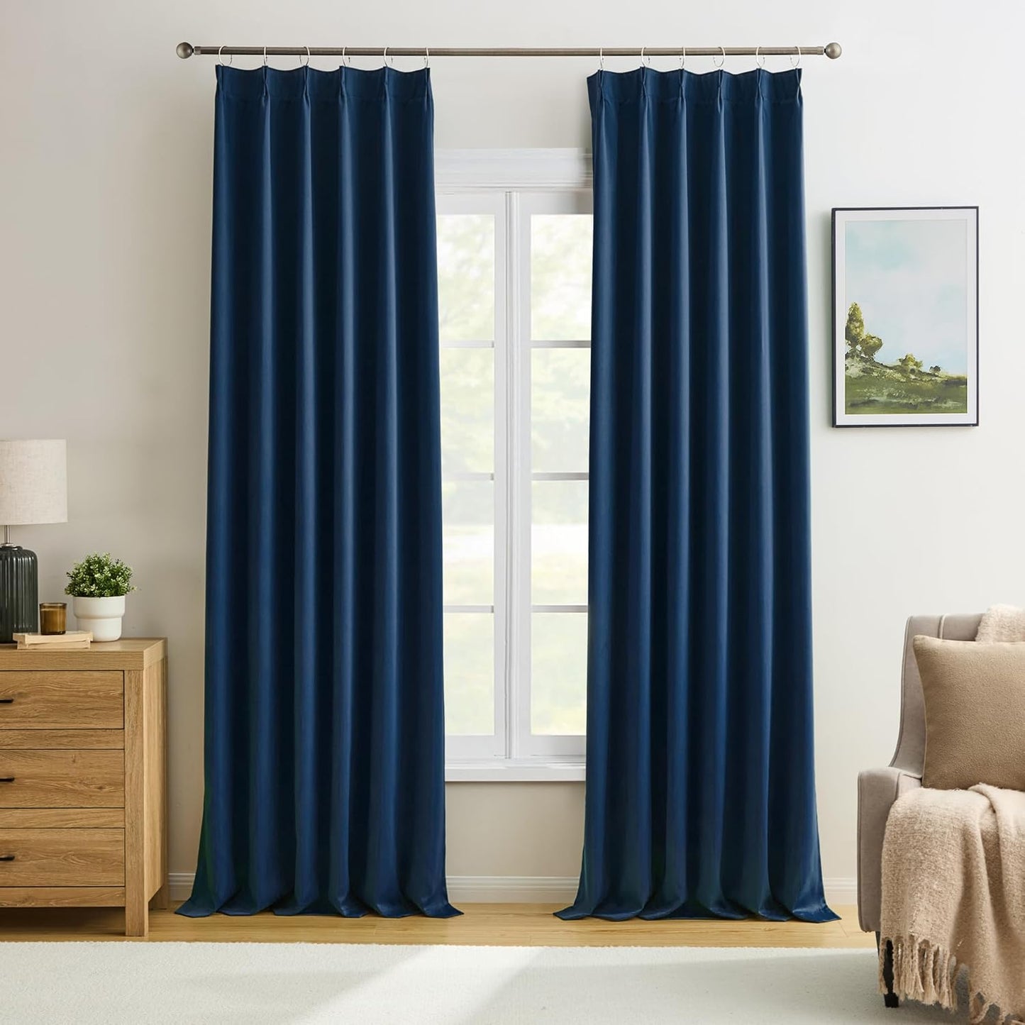 KEQIAOSUOCAI Pinch Pleated Curtains 108 Inches Long 2 Panels Set, Thermal Insulated Blackout Room Darkening Curtain for Bedroom,Window Draperies with Hooks(Navy Blue,40x108-inch)