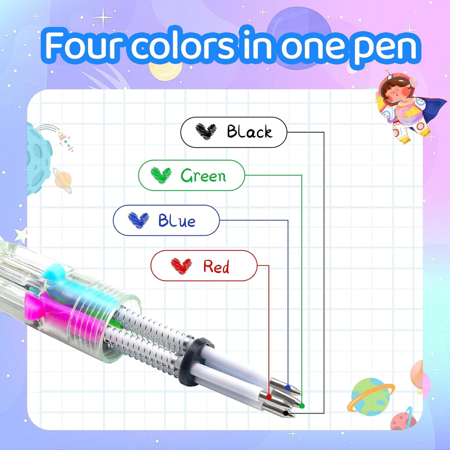 30Pcs Mini Multicolor Pens in One 4-in-1 Cute Pens Bulk for Kids, Ballpoint Pen for Birthdays and Children's Parties, Fun Gifts Assorted Ink Kawaii Pen(Space)