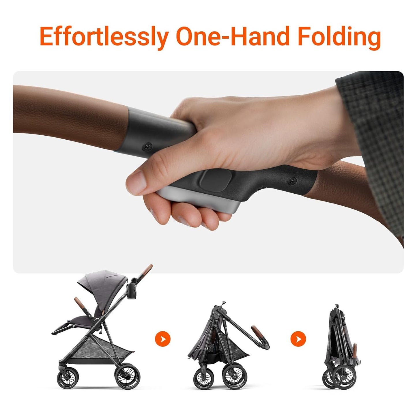 Air Lux Baby Stroller with Carbon Fiber Frame, One-Hand Fold & Reversible Seat, Magnetic 5-Pt Harness, Car Seat Adapter, 15.8lbs, Cinder