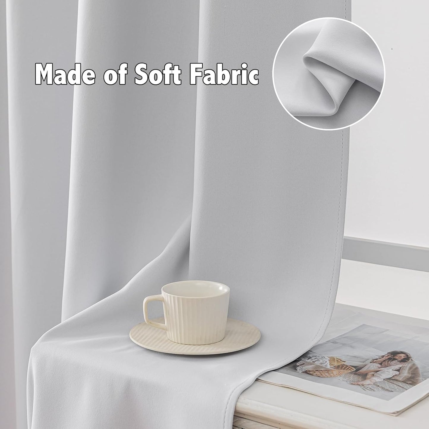 Anytime 100% Blackout Curtain Set, Thermal Insulated & Energy Efficiency Window Draperies for Guest Room, Full Shading Panels for Shift Worker and Light Sleepers（Greyish White, 2 Panels, 42W x 72L）