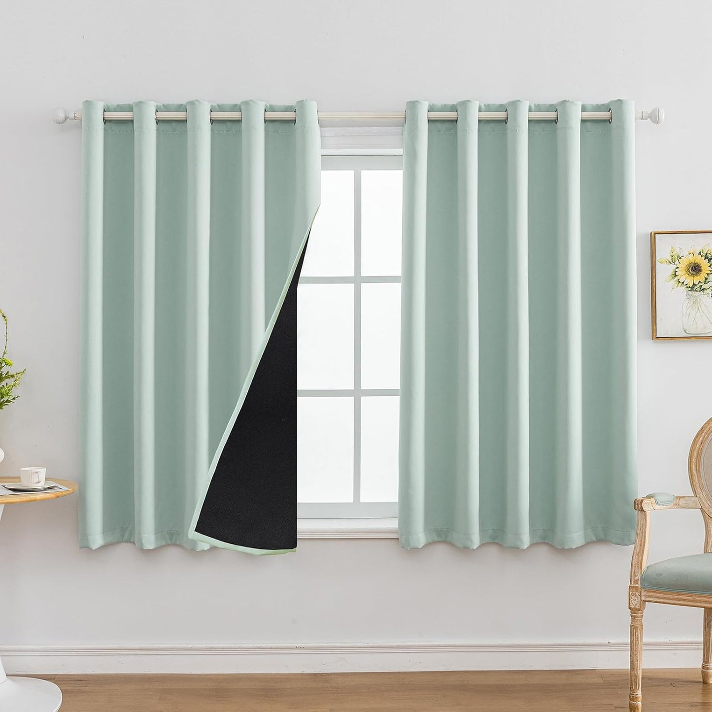Anytime 100% Blackout Curtain Set, Thermal Insulated & Energy Efficiency Window Draperies for Guest Room, Full Shading Panels for Shift Worker and Light Sleepers（Light Blue, 2 Panels, 70W x 63L）
